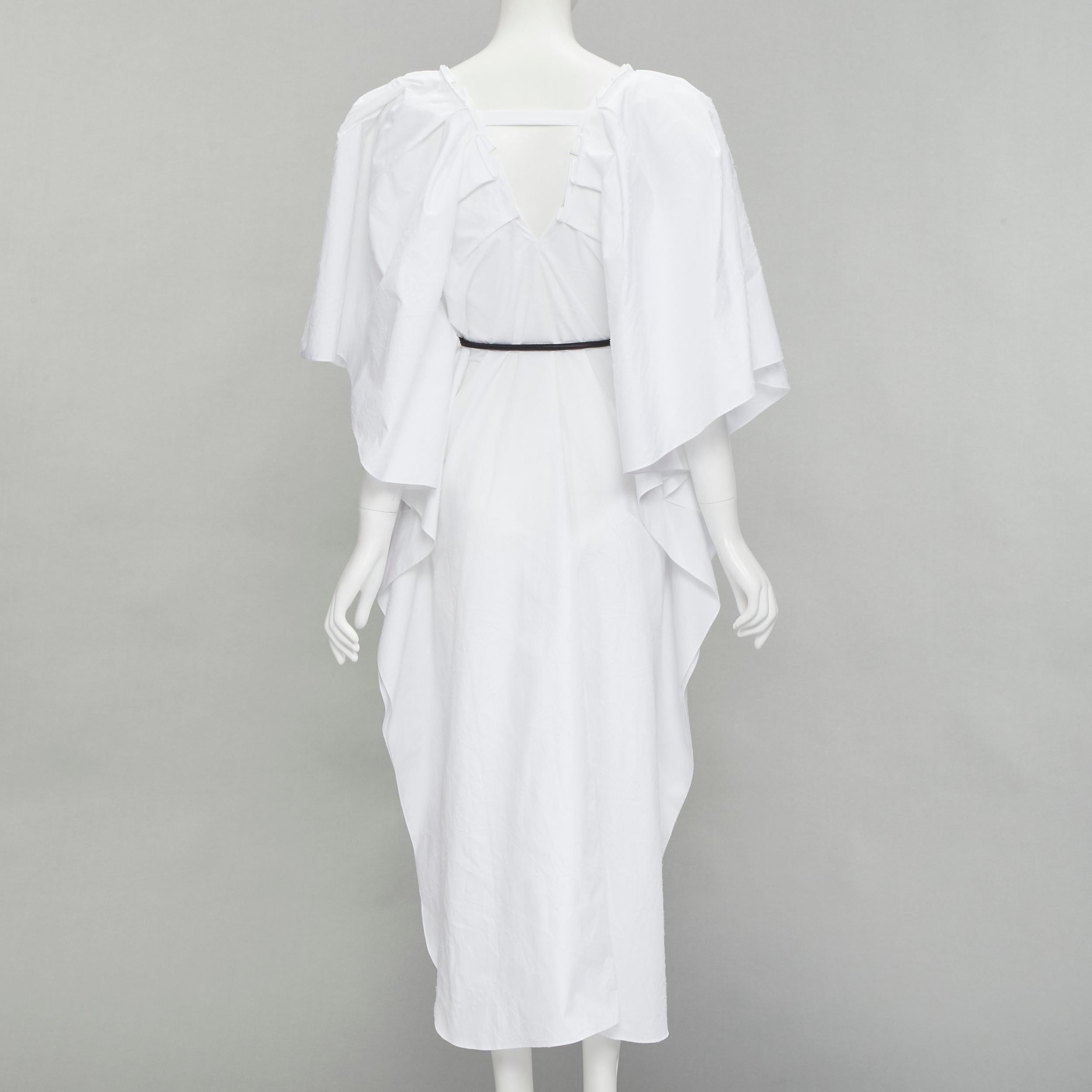 ROLAND MOURET 2021 Langes weißes Kleid mit Nadelspitze und Lederkordelgürtel XS Damen im Angebot