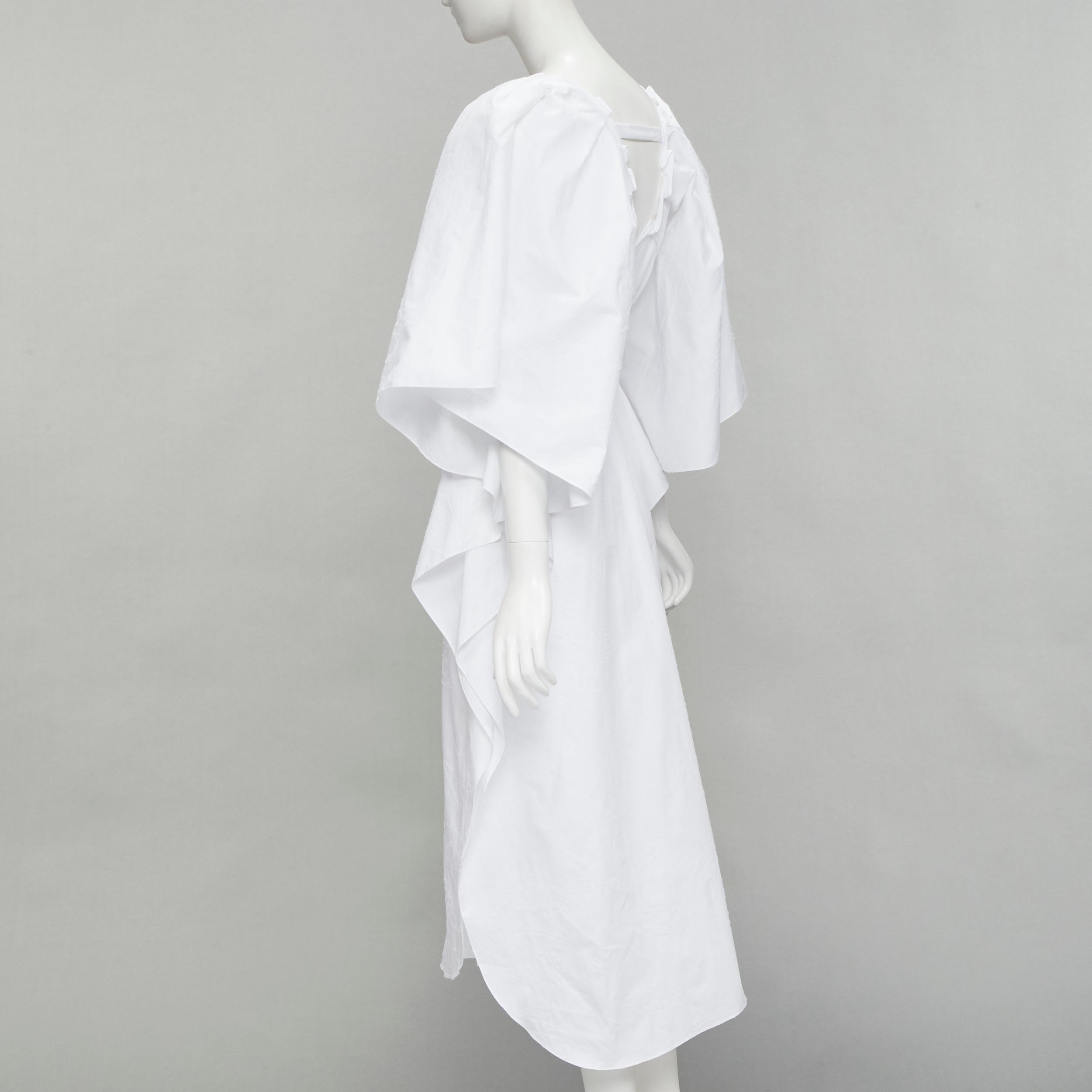 new ROLAND MOURET 2021 Lange white needlepoint poplin leather cord belt dress XS For Sale 1