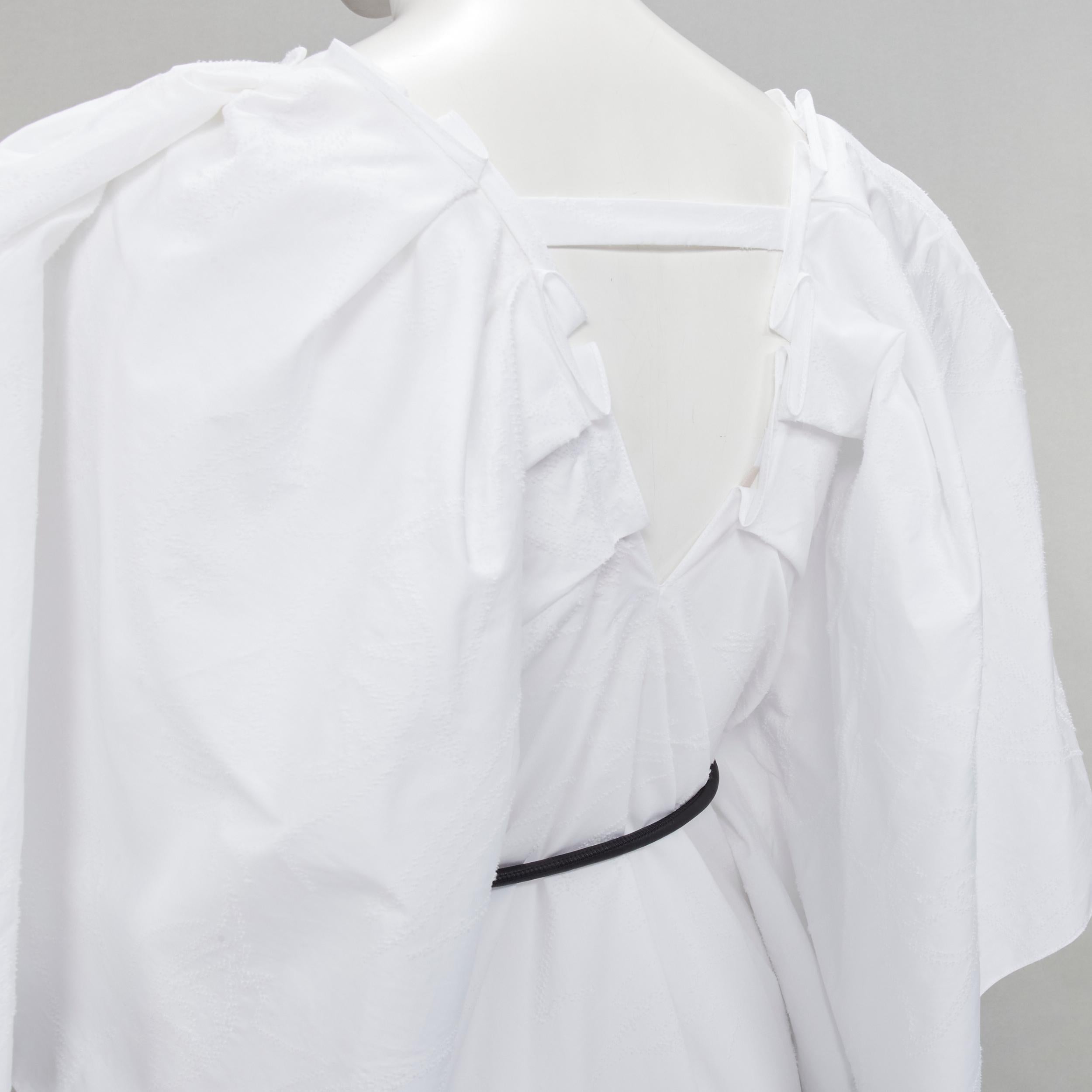 new ROLAND MOURET 2021 Lange white needlepoint poplin leather cord belt dress XS For Sale 2