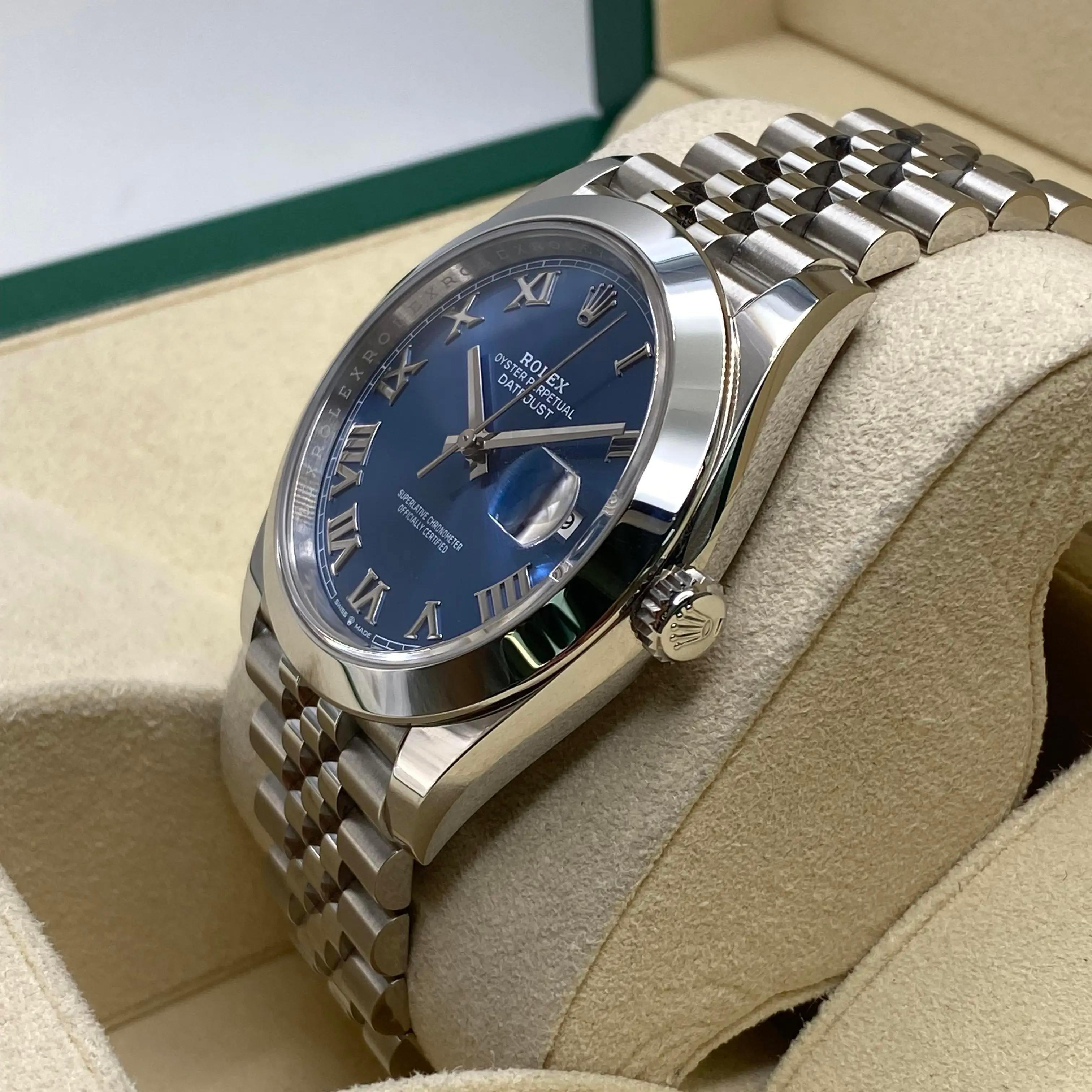Men's New Rolex Datejust 126300 Jubilee Steel Blue Roman Dial Automatic Watch B&P For Sale