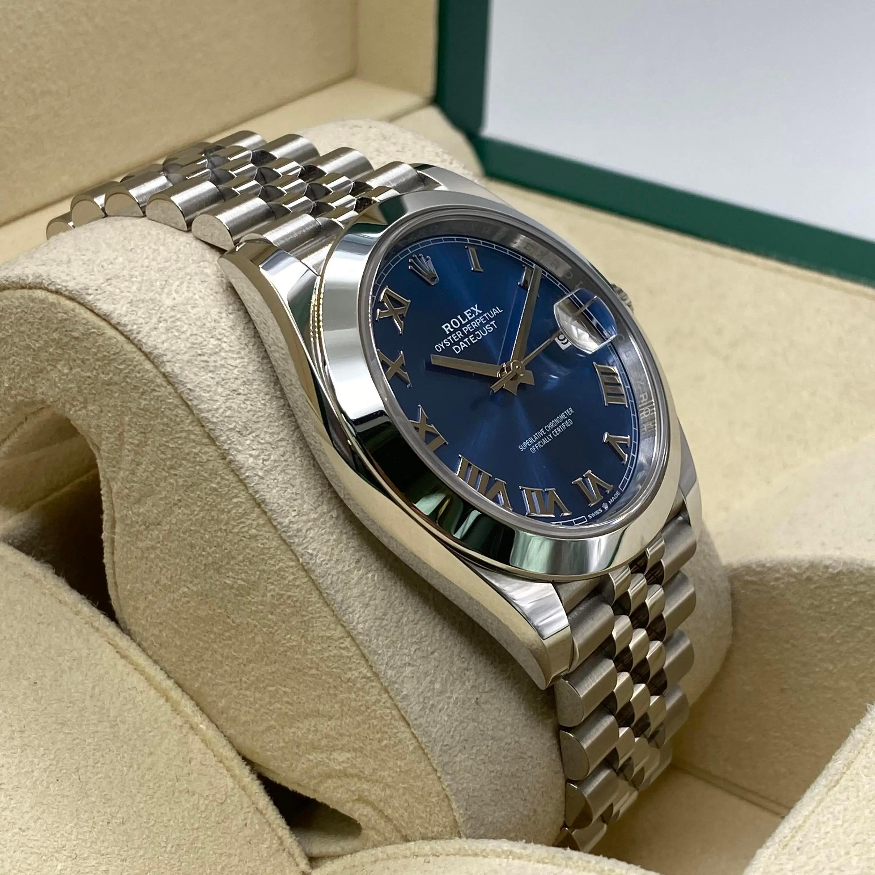 New Rolex Datejust 126300 Jubilee Steel Blue Roman Dial Automatic Watch B&P For Sale 1
