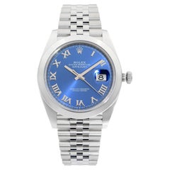 Neu Rolex Datejust 126300 Jubiläums-Automatikuhr mit blauem römischem Zifferblatt aus Stahl B&P
