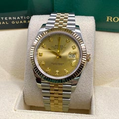 NUOVO Rolex Datejust 41 Oro Giallo Acciaio Champagne Quadrante Diamante Orologio 126333 B & A. B.