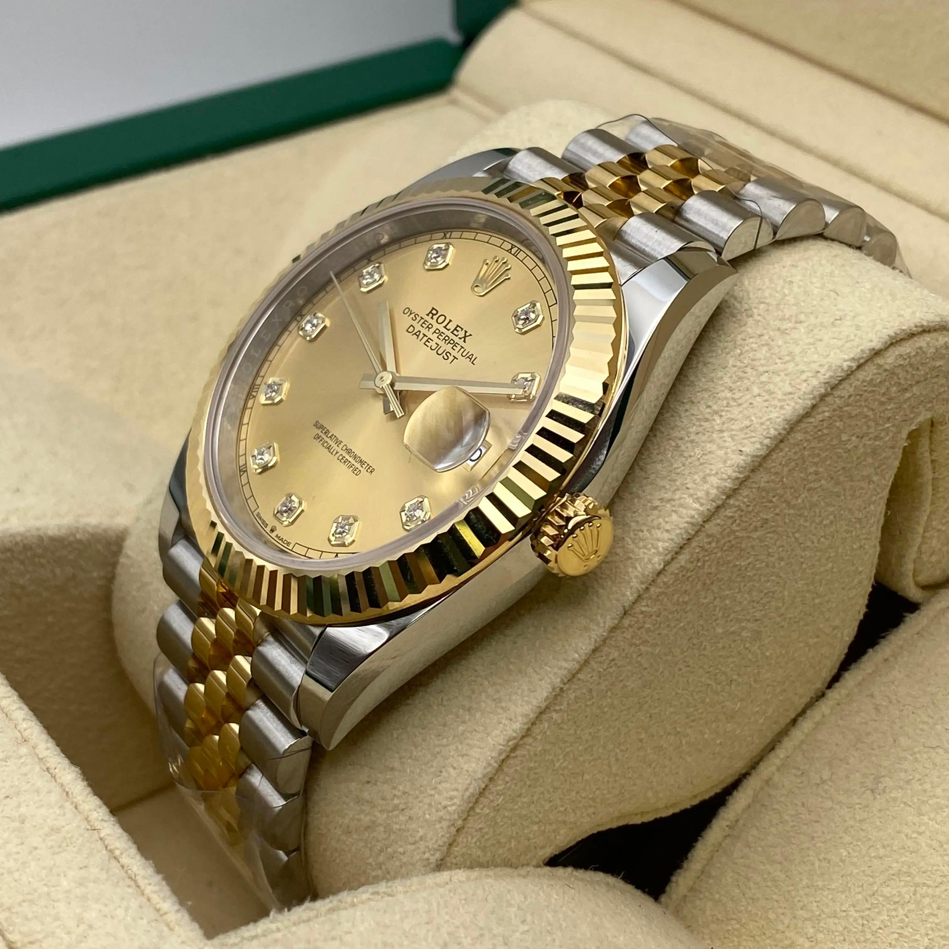 Men's NEW Rolex Datejust 41 Yellow Gold Steel Champagne Diamond Dial Watch 126333 B&P For Sale