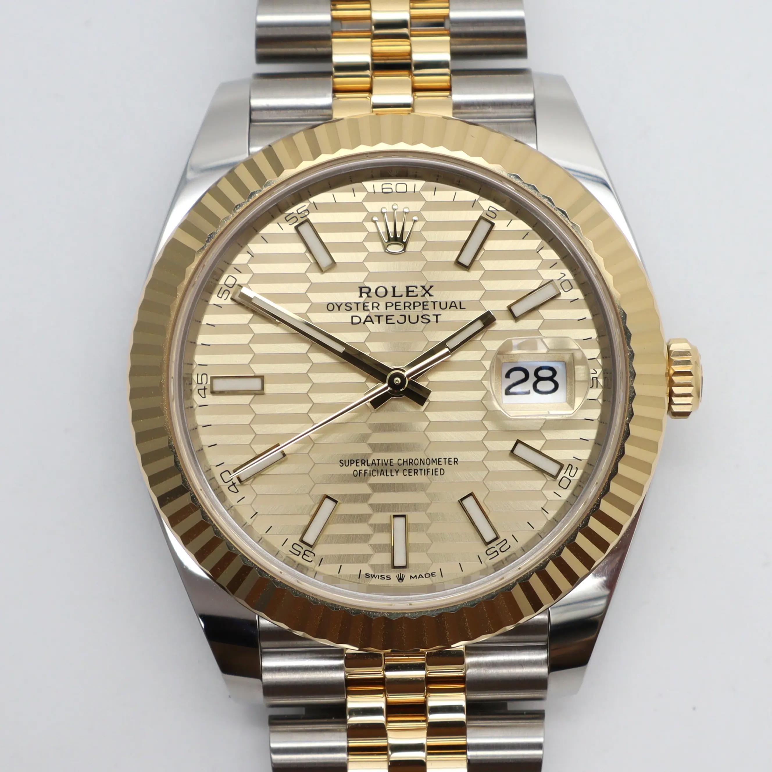 NUEVO Reloj Rolex Datejust Acero Oro Amarillo 18K Esfera Motivo Champaña 126333 en venta 5