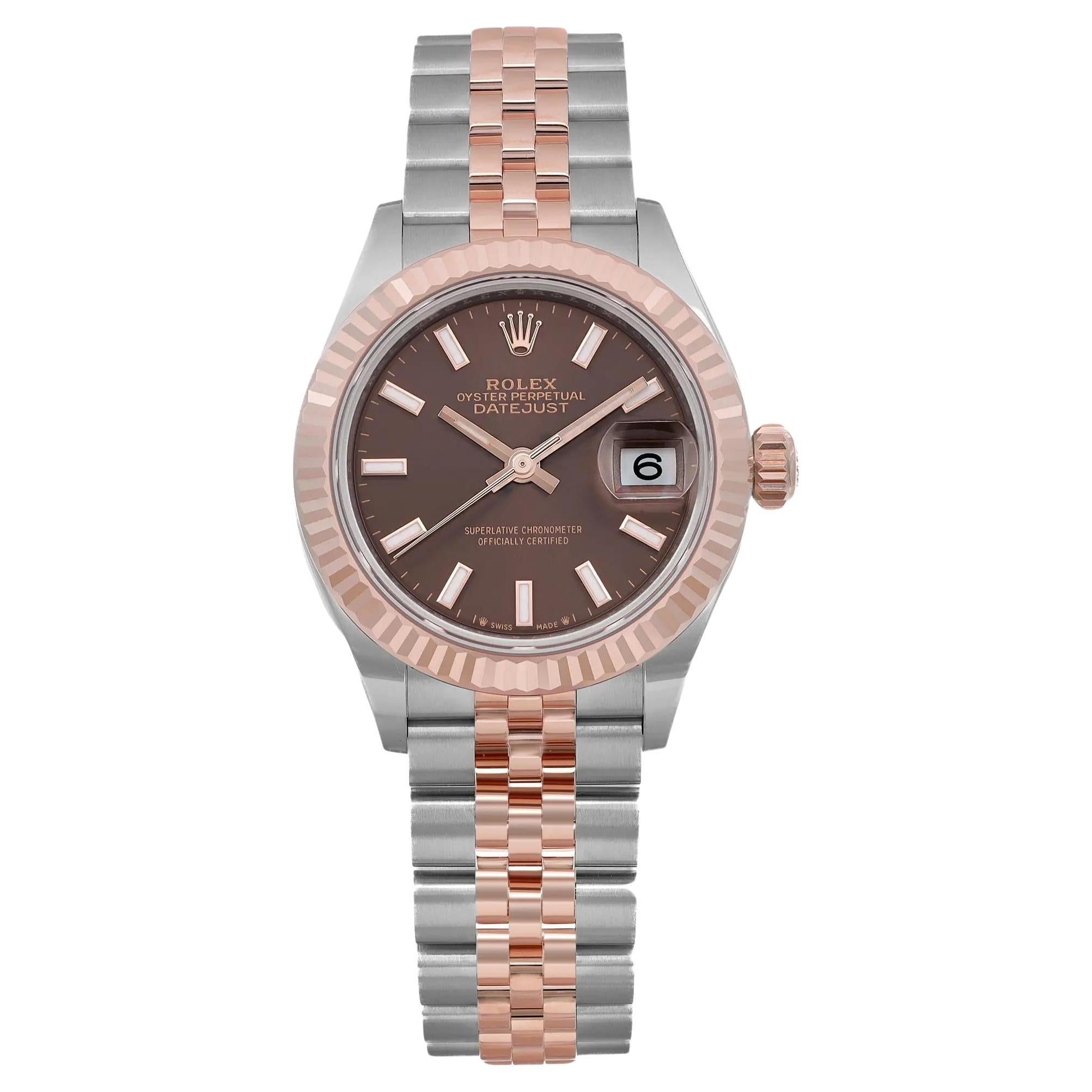 Rolex Datejust 28mm 18K Roségold Stahl Schokoladen-Zifferblatt Damenuhr 279171, neu