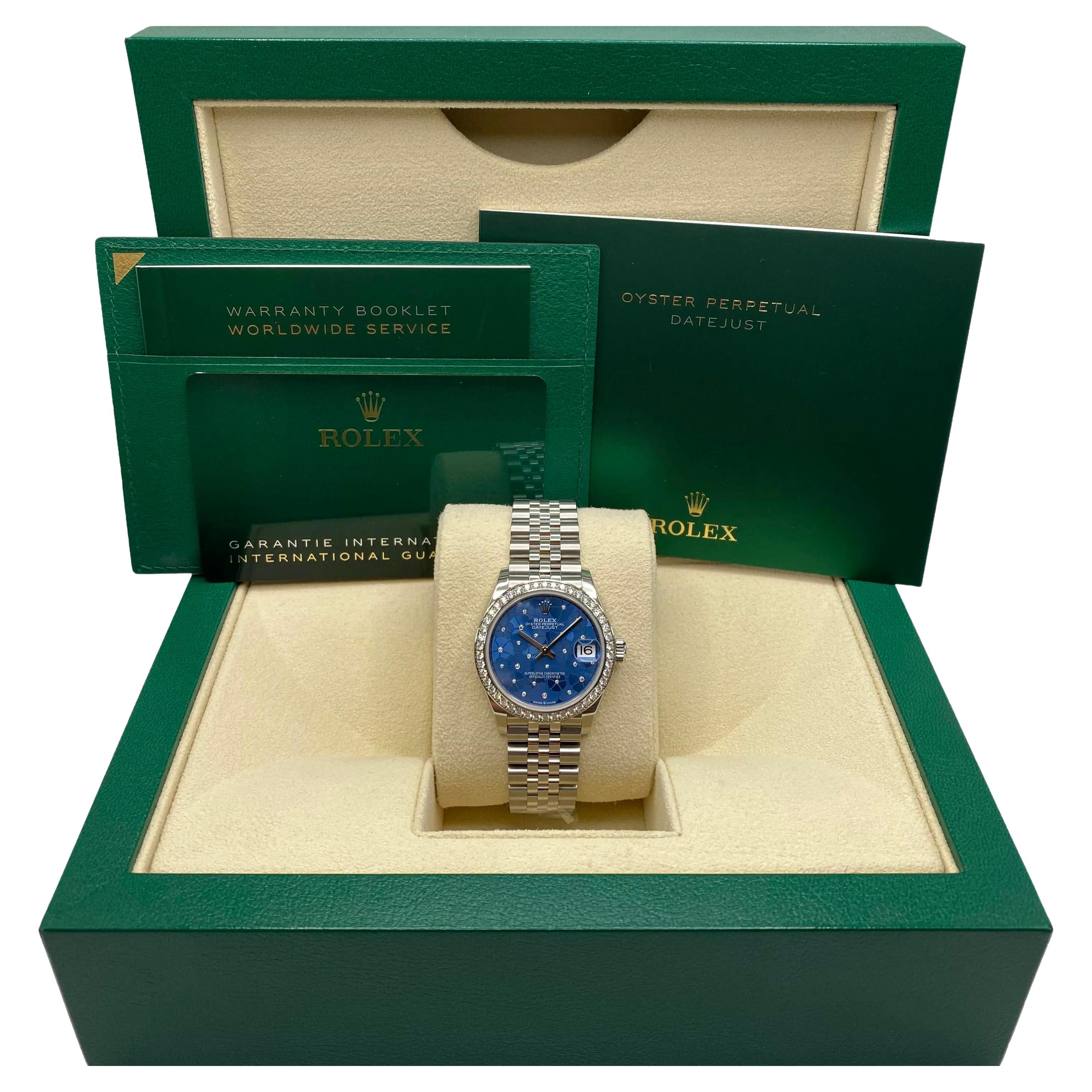 Rolex Montre Datejust 31 mm en or blanc 18 carats avec cadran bleu et diamants, pour femmes 278384RBR