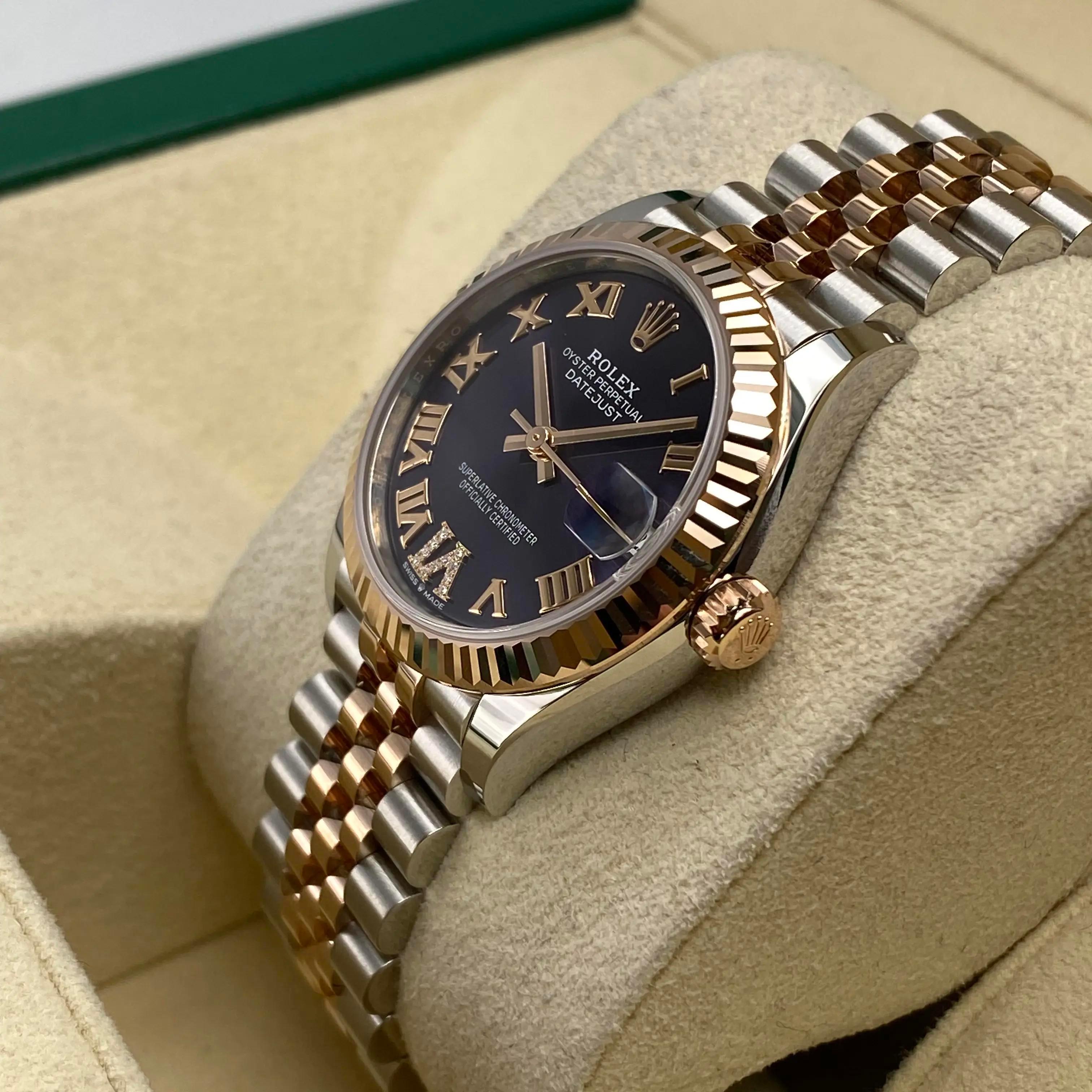 New Rolex Datejust 31mm Rose Gold Steel Aubergine Dial Ladies Watch 278271 In New Condition For Sale In New York, NY