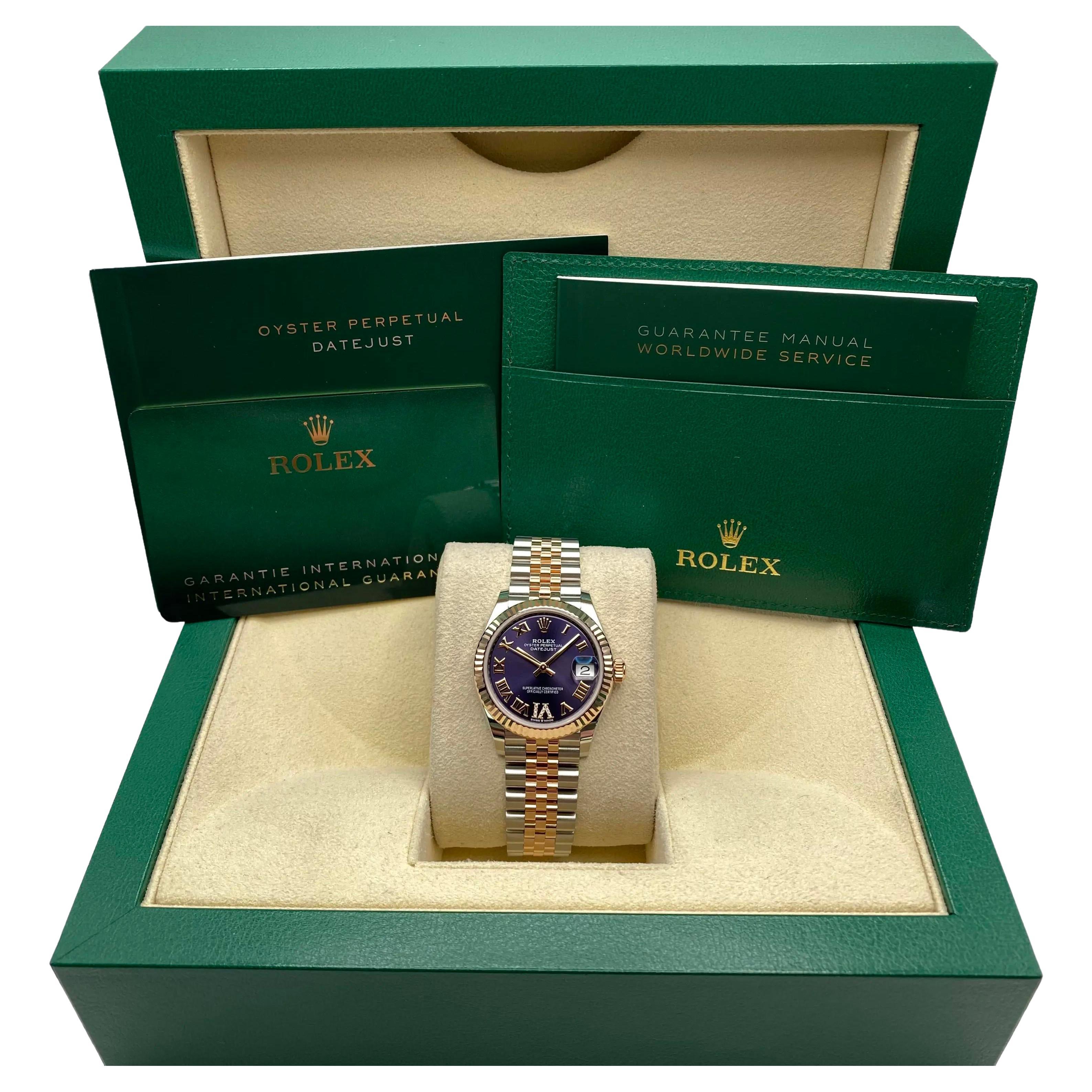 New Rolex Datejust 31mm Rose Gold Steel Aubergine Dial Ladies Watch 278271