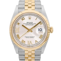 NEW Rolex Datejust 36 18K  Gold Steel VI IX Silver Diamond Dial Watch 126233