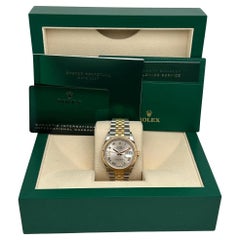 NEW Rolex Datejust 36 18K  Gold Steel VI IX Silver Diamond Dial Watch 126233
