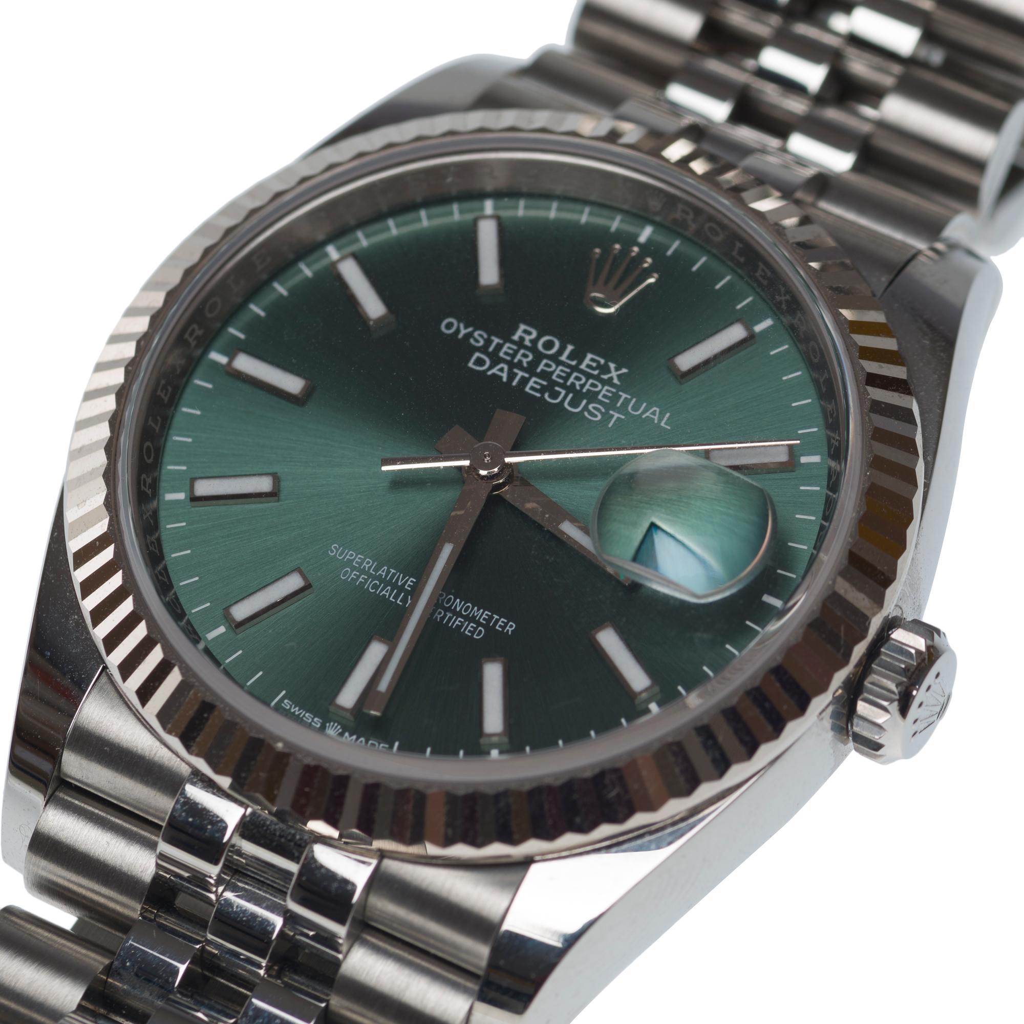 New Rolex Datejust 36 in Steel and White Gold, Mint Green Dial, Jubilee bracelet In New Condition For Sale In Paris, IDF