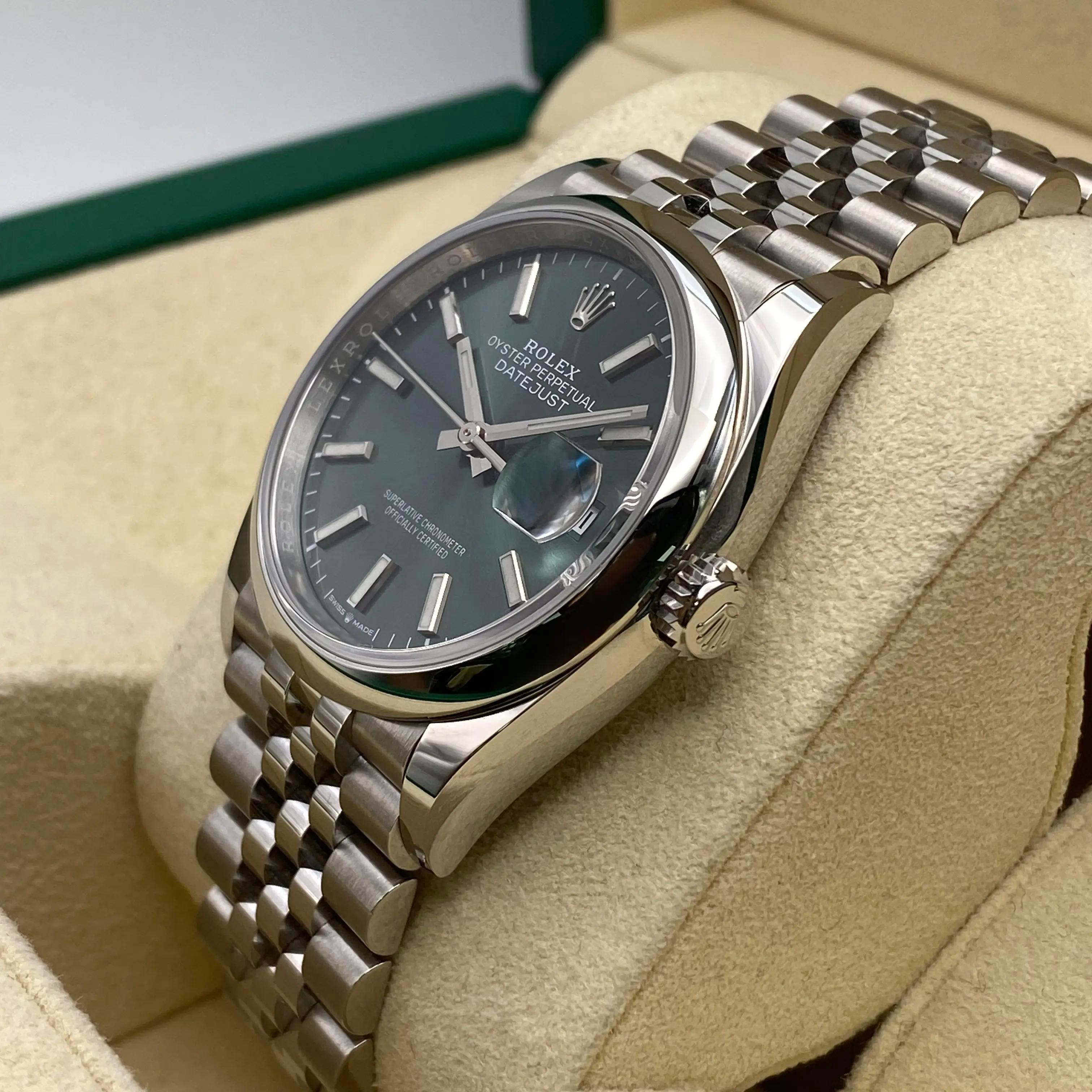 Men's NEW Rolex Datejust 36mm 126200 Steel Mint Green Dial Automatic Watch B&P For Sale