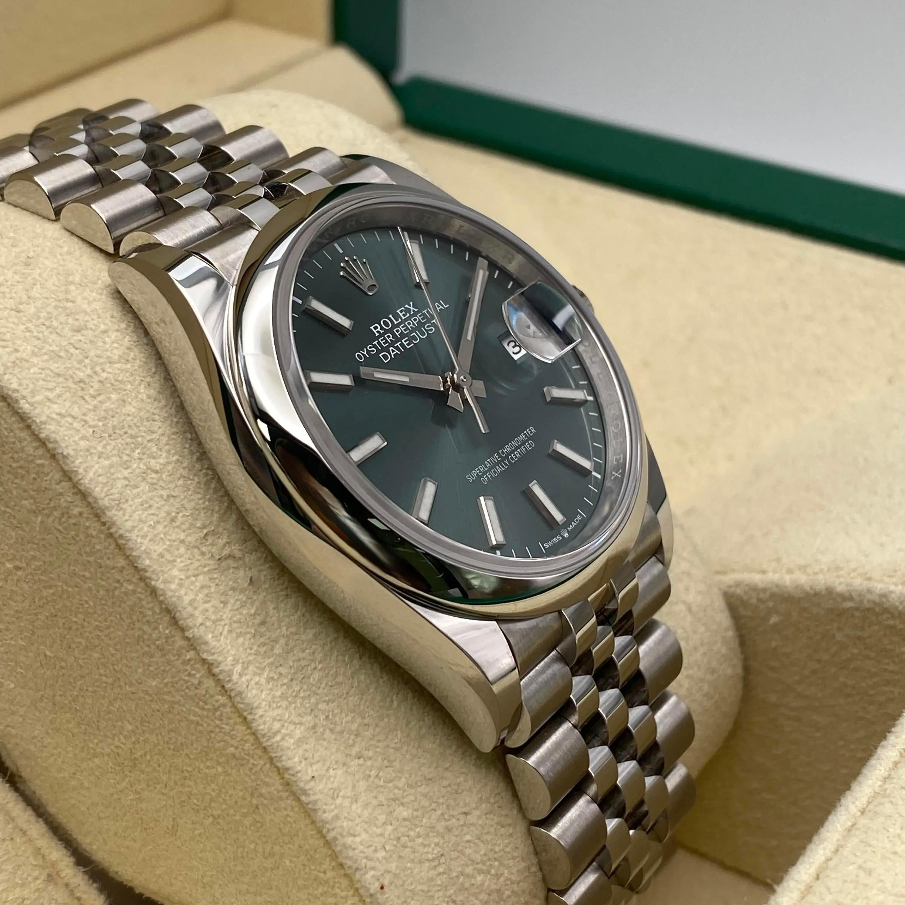 NEW Rolex Datejust 36mm 126200 Steel Mint Green Dial Automatic Watch B&P For Sale 1