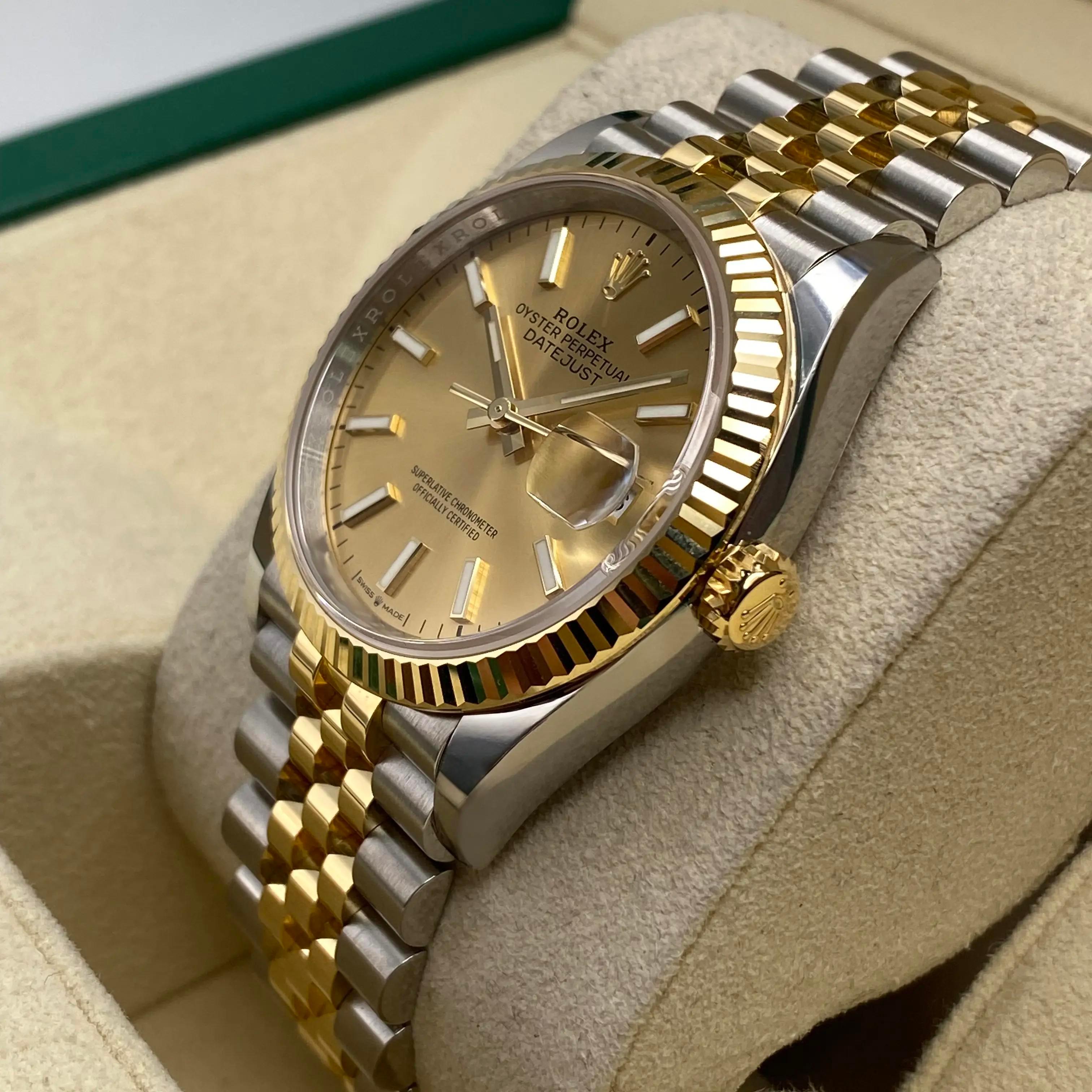 Women's or Men's NEW Rolex Datejust 36mm 126233 18K Yellow Gold Steel Champagne Dial Watch B&P For Sale