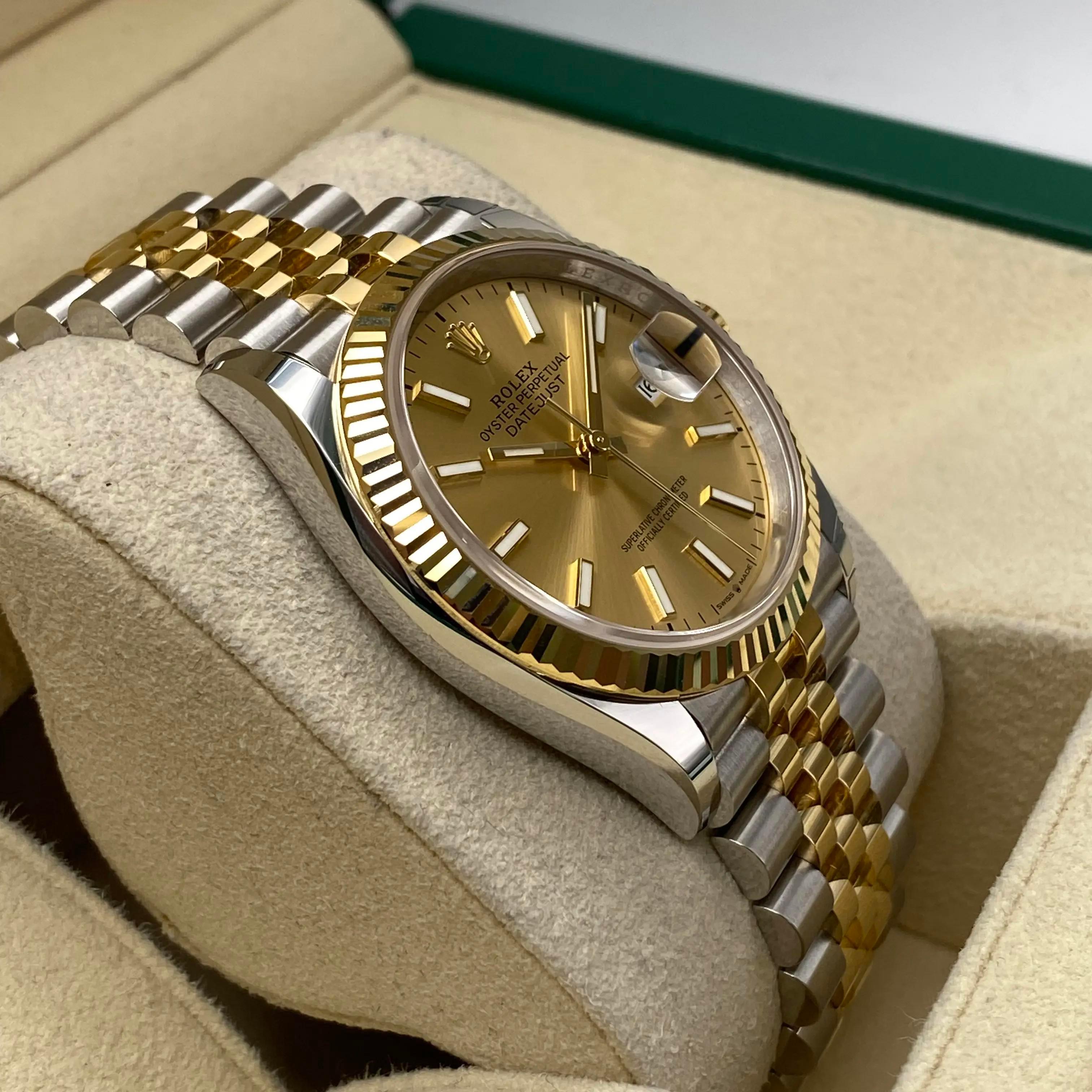 NEW Rolex Datejust 36mm 126233 18K Yellow Gold Steel Champagne Dial Watch B&P For Sale 1