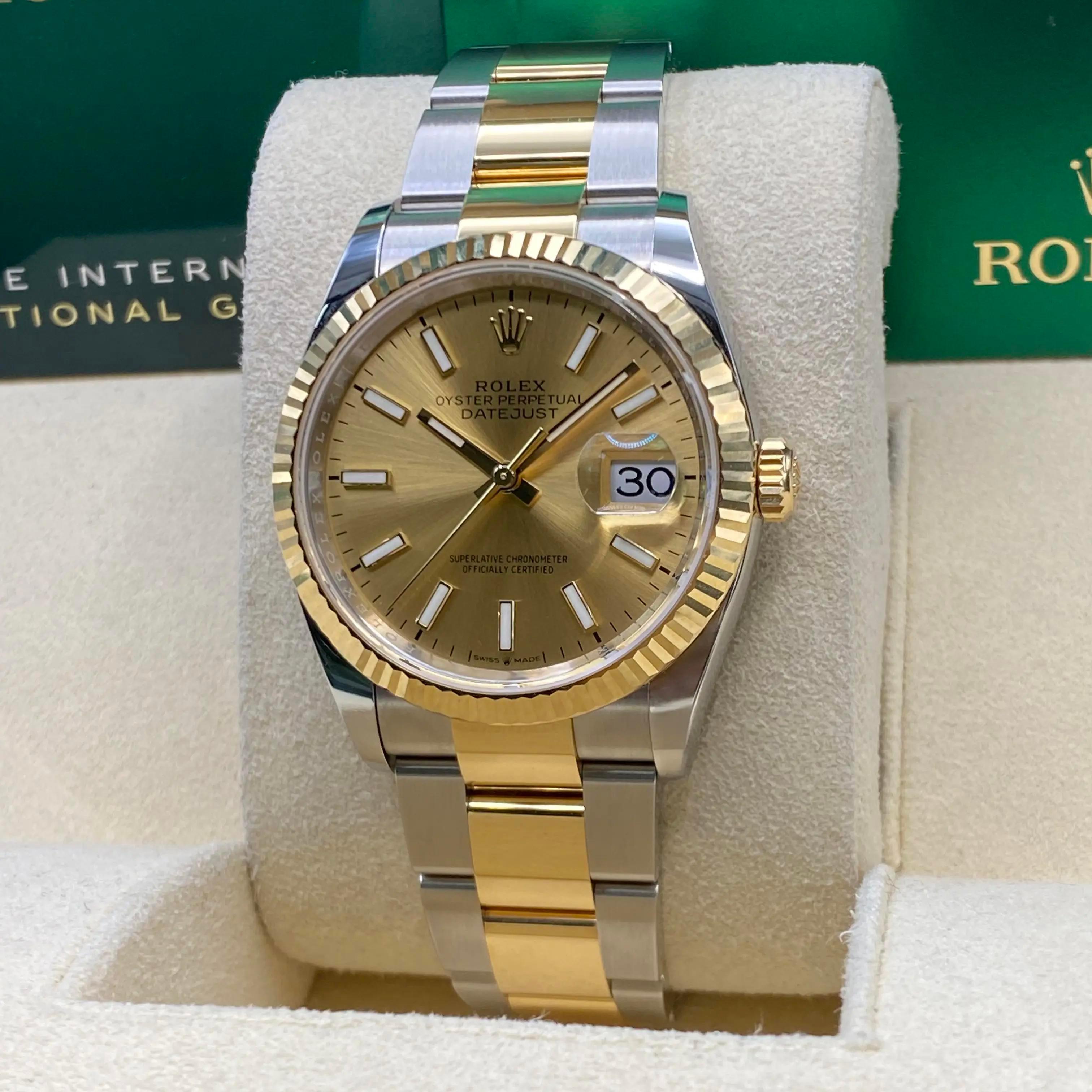 NEW Rolex Datejust 36mm 126233 Steel Yellow Gold Champagne Dial Watch B&P For Sale 2