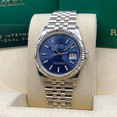 NEW Rolex Datejust 36mm 126234 Fluted Jubilee White Gold Steel Blue Dial Watch