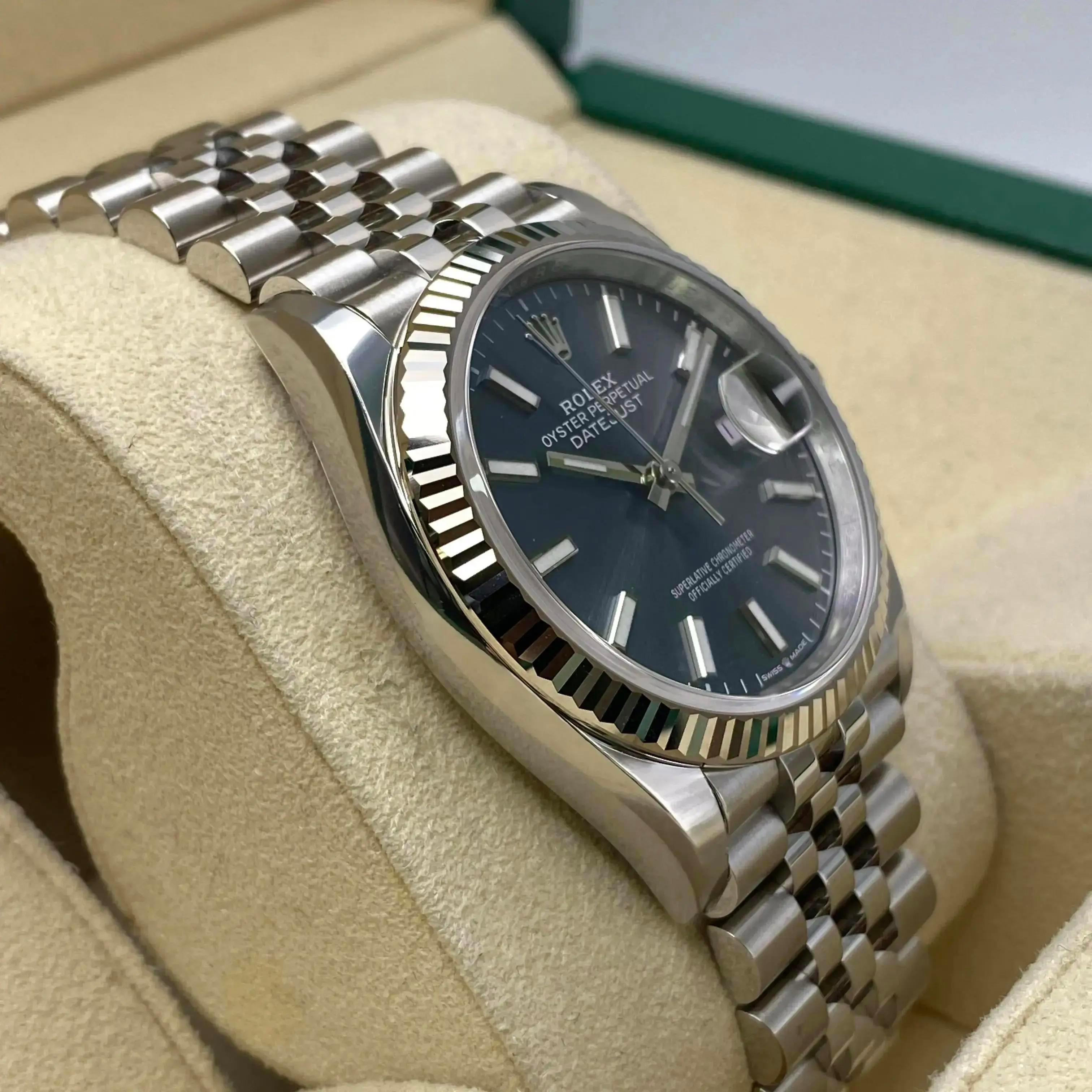 NEW Rolex Datejust 36mm 126234 Fluted Jubilee White Gold Steel Blue Dial Watch For Sale 1