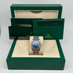 NEW Rolex Datejust 36mm Steel 18k White Gold Blue Dial Fluted Watch 126234