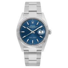 NEW Rolex Datejust 36mm Steel 18k White Gold Blue Dial Fluted Watch 126234