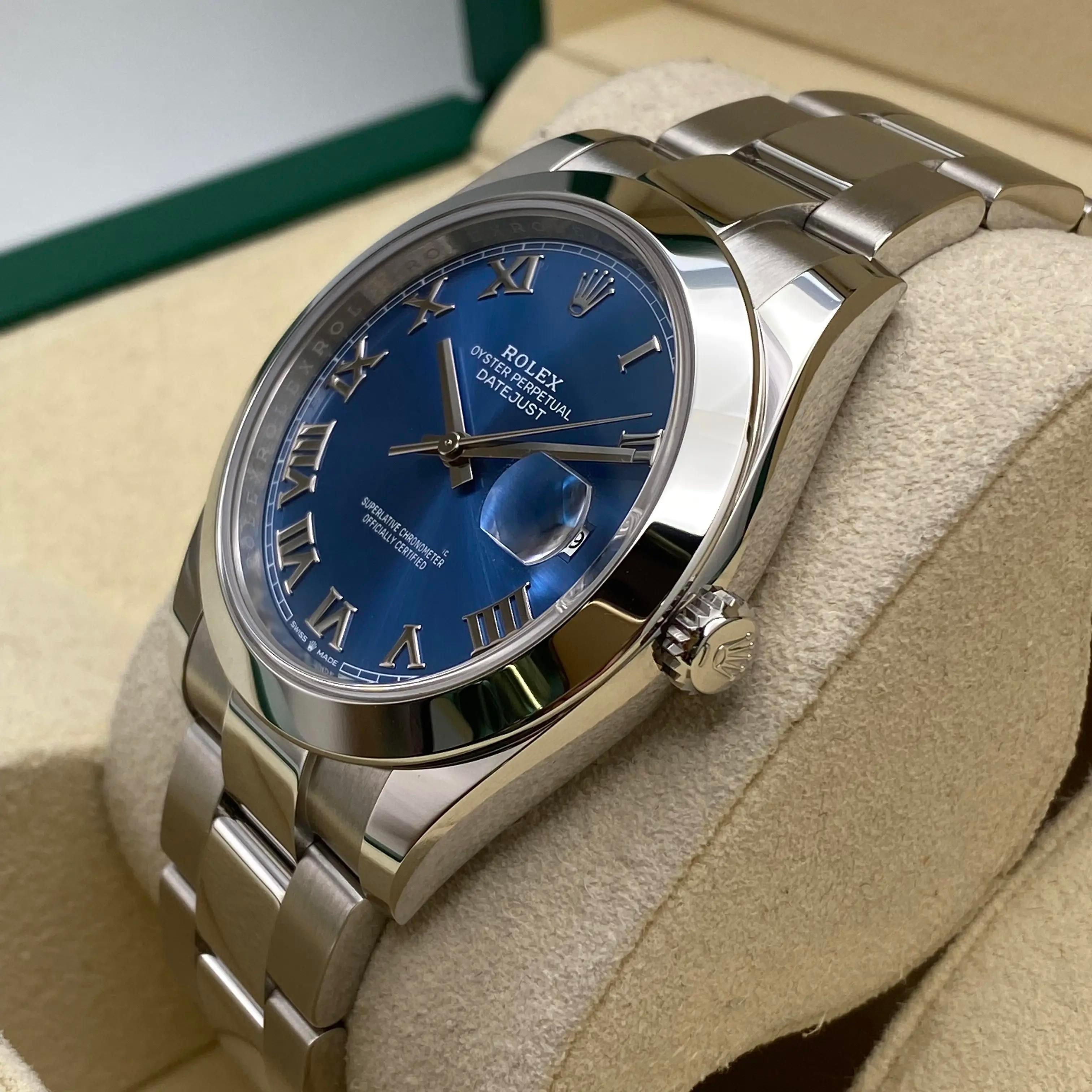 New Rolex Datejust 41 126300 Steel Blue Roman Dial Automatic Mens Watch B&P In New Condition For Sale In New York, NY