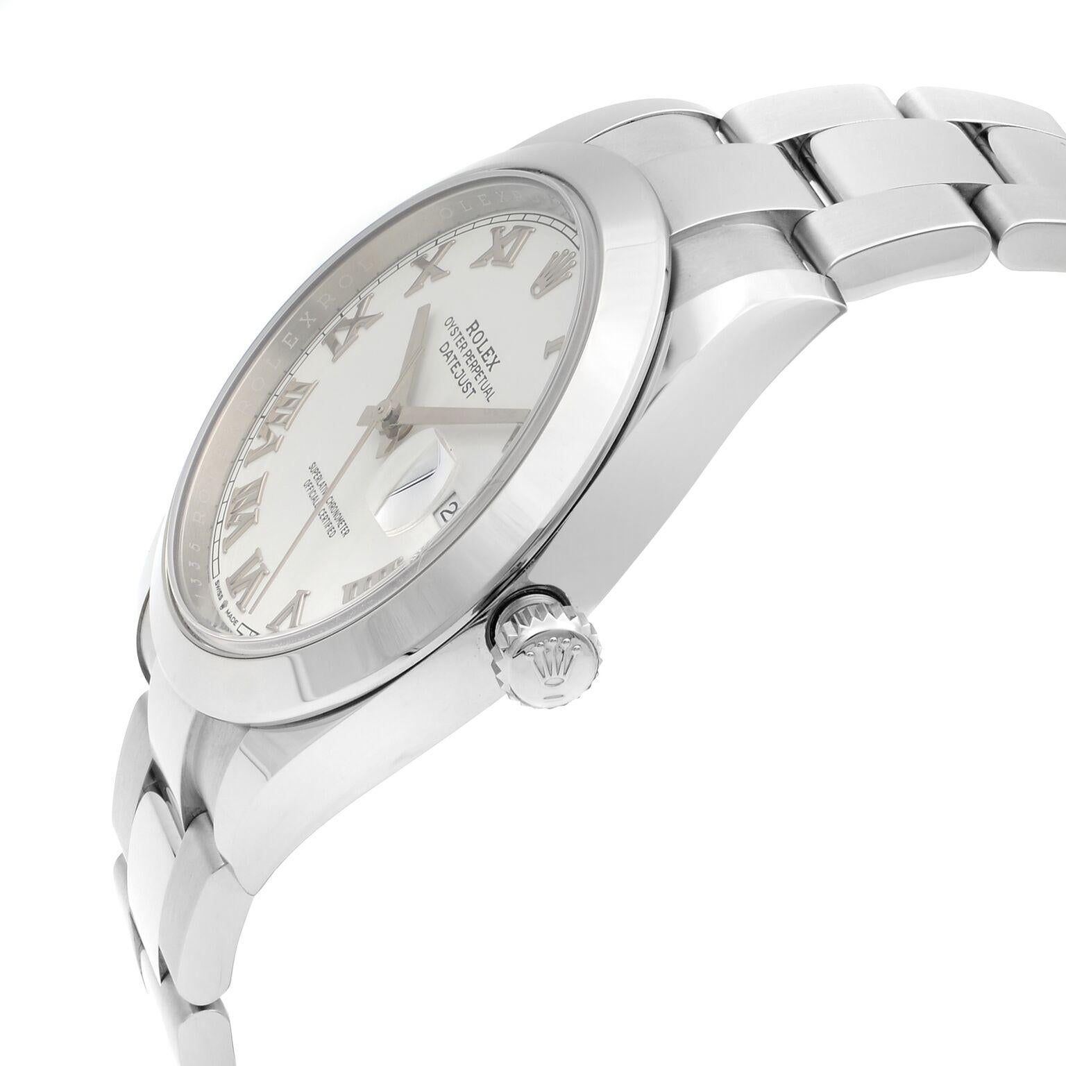 New Rolex Datejust 41 126300 Steel White Roman Dial Oyster Automatic Watch B&P In New Condition For Sale In New York, NY