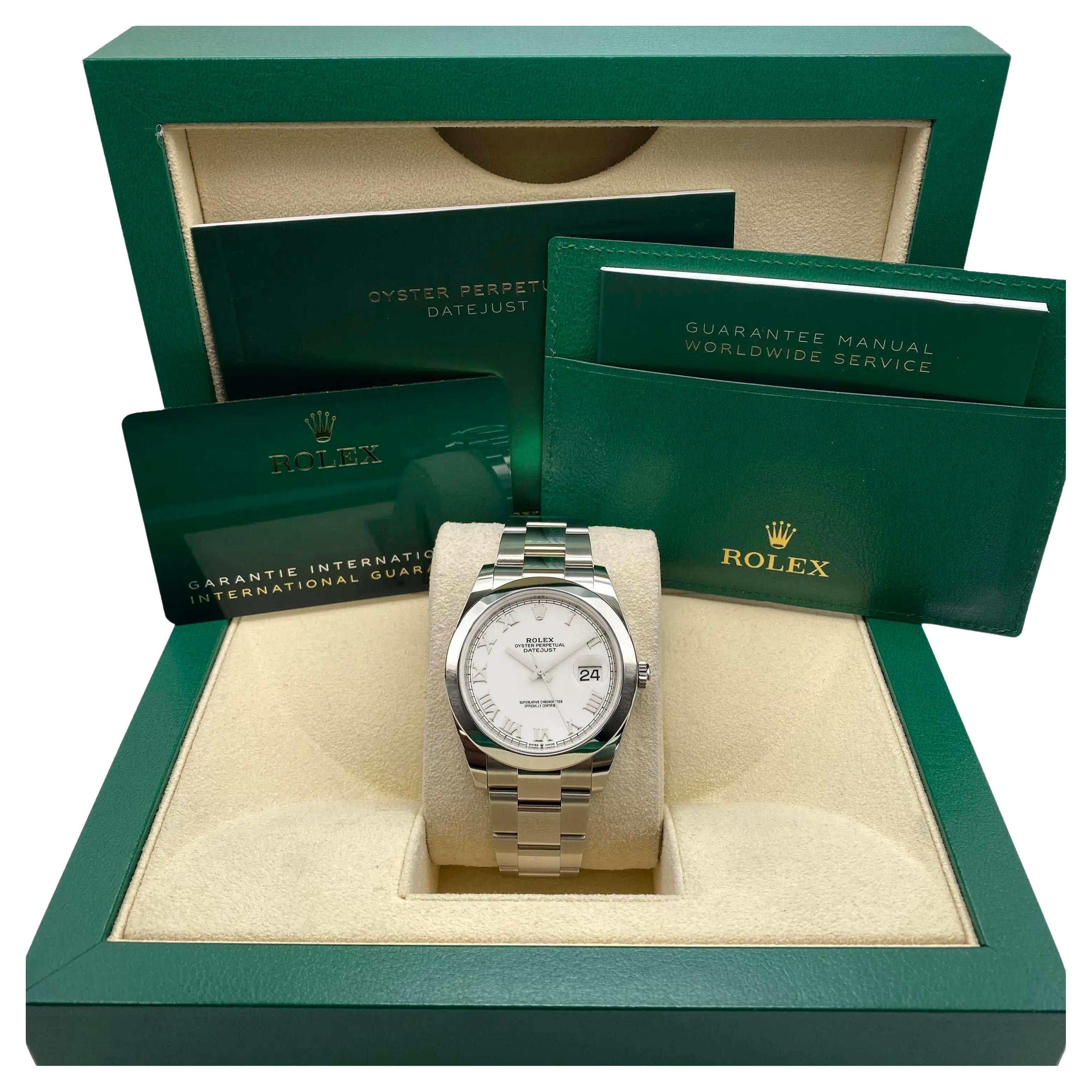 New Rolex Datejust 41 126300 Steel White Roman Dial Oyster Automatic Watch B&P