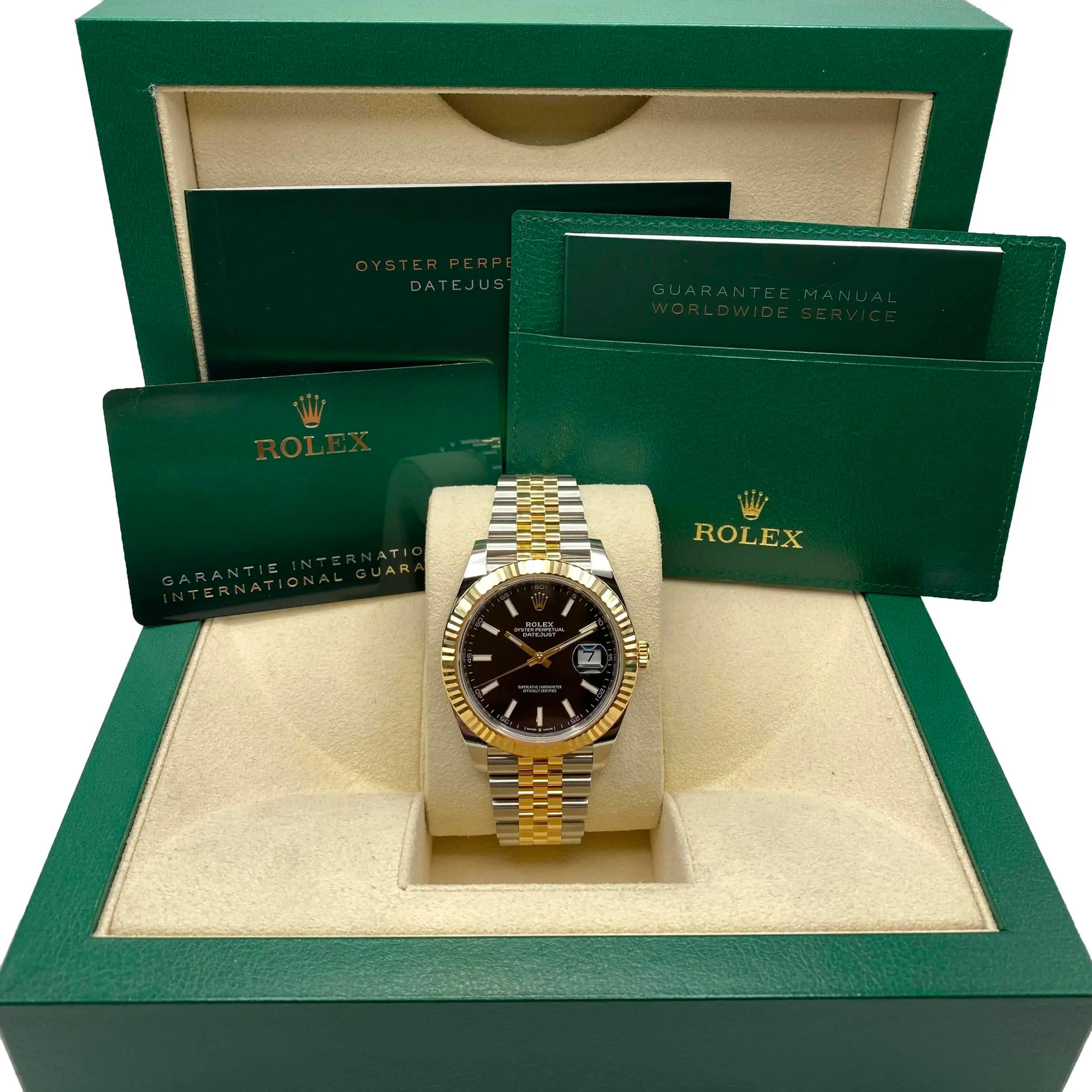 NEW Rolex Datejust 41 126333 18K Yellow Gold Steel Black Dial Watch B&P