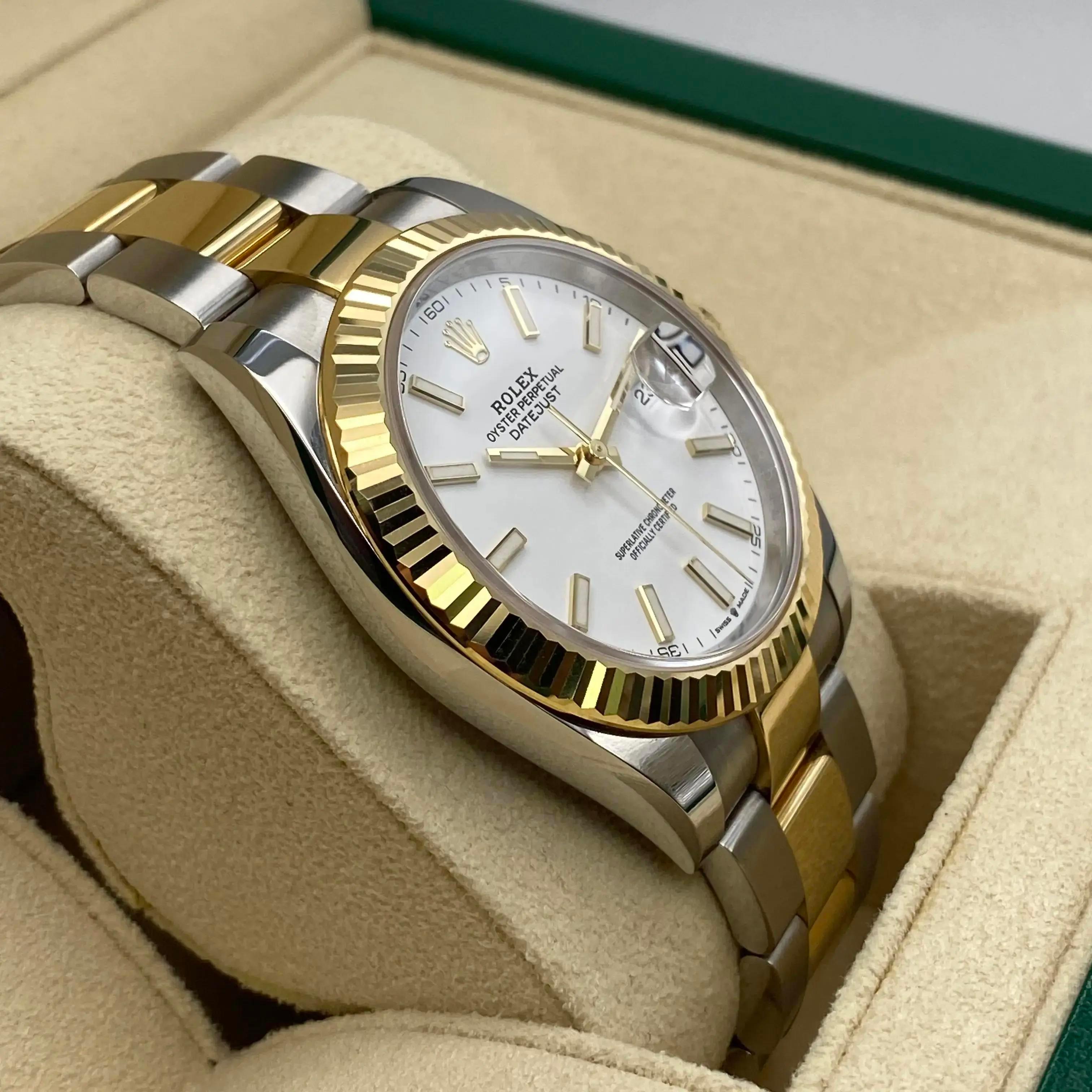 Men's New Rolex Datejust 41 126333 Gold Steel White Stick Dial Automatic Watch B&P For Sale