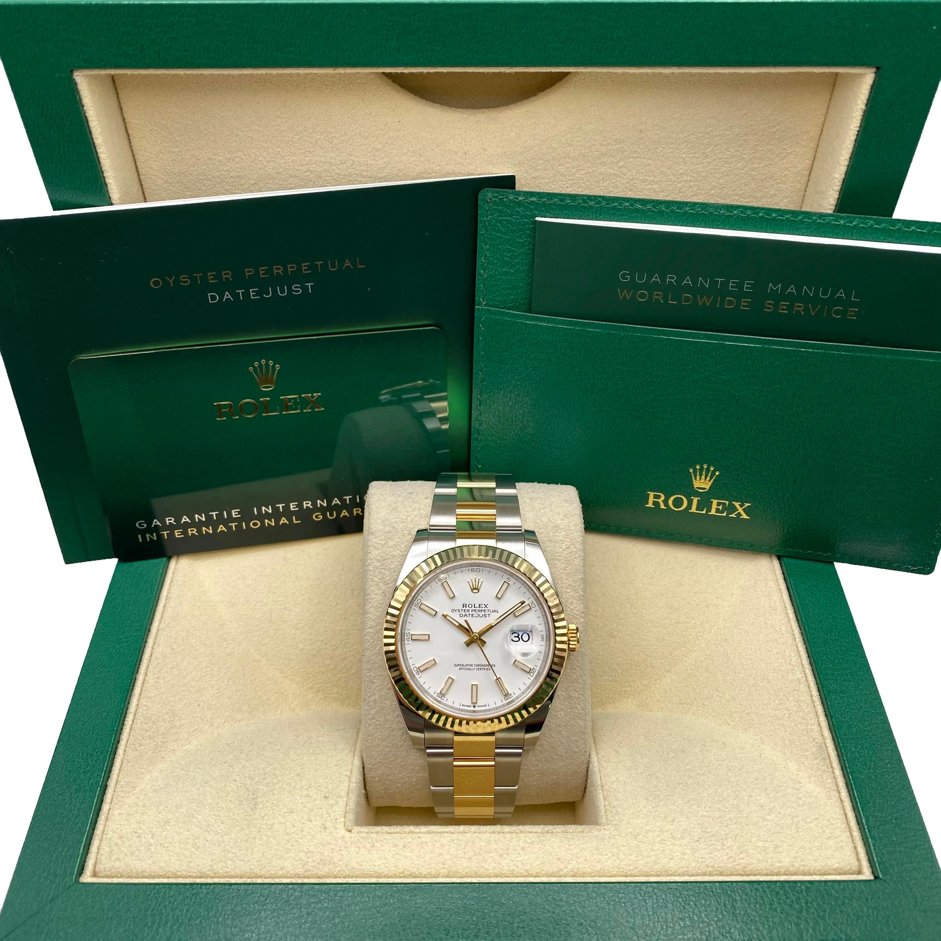 Rolex Montre Datejust 41 126333 avec cadran bâton blanc en acier et or, neuve avec étiquette