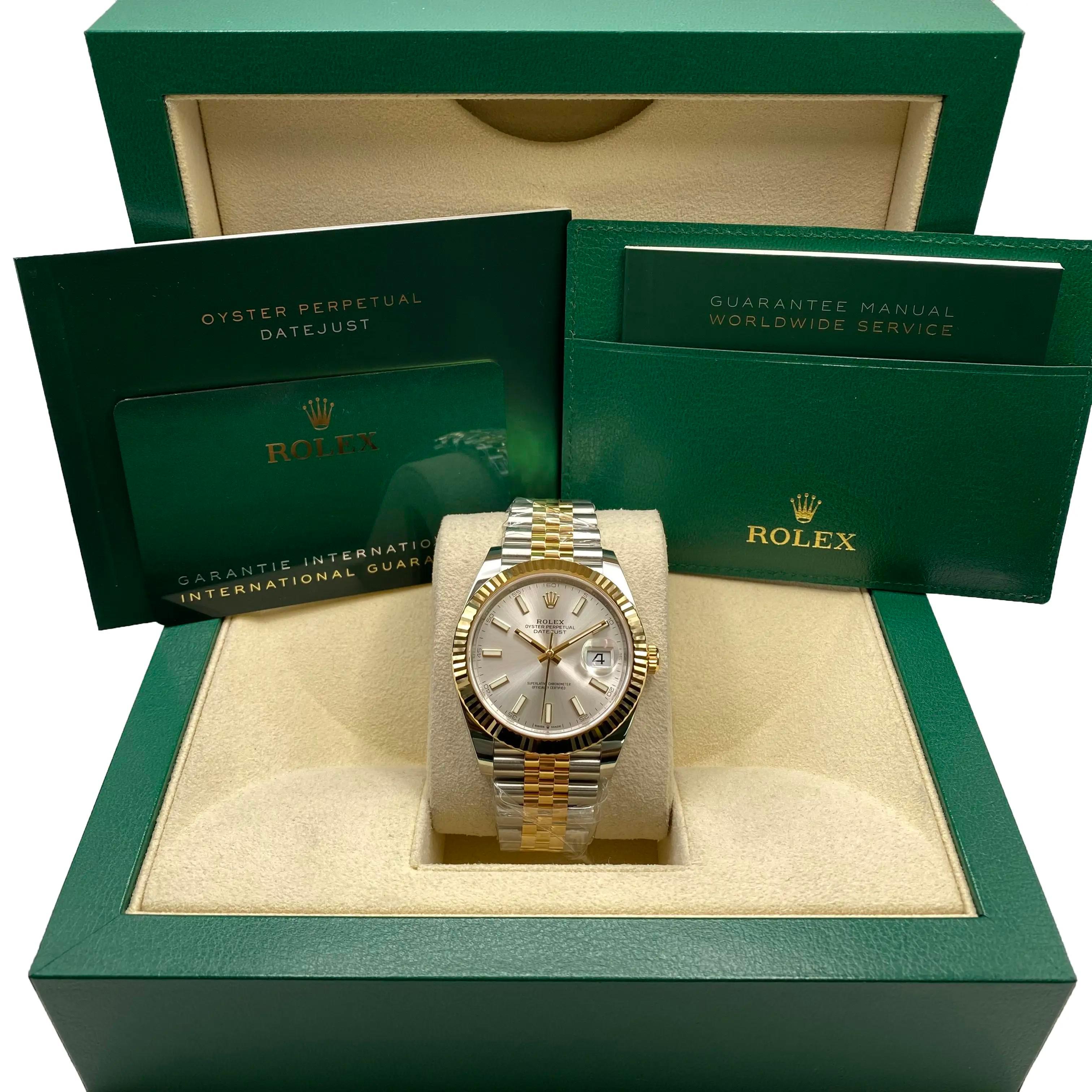NEW Rolex Datejust 41 126333 Yellow Gold Steel Silver Dial Automatic Watch B&P For Sale 4