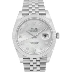 NEW Rolex Datejust 41 18K White Gold Steel MOP Diamond Dial Jubilee Watch 126334
