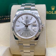 New Rolex Datejust 41 18K White Gold Steel Silver Dial Automatic Watch 126334
