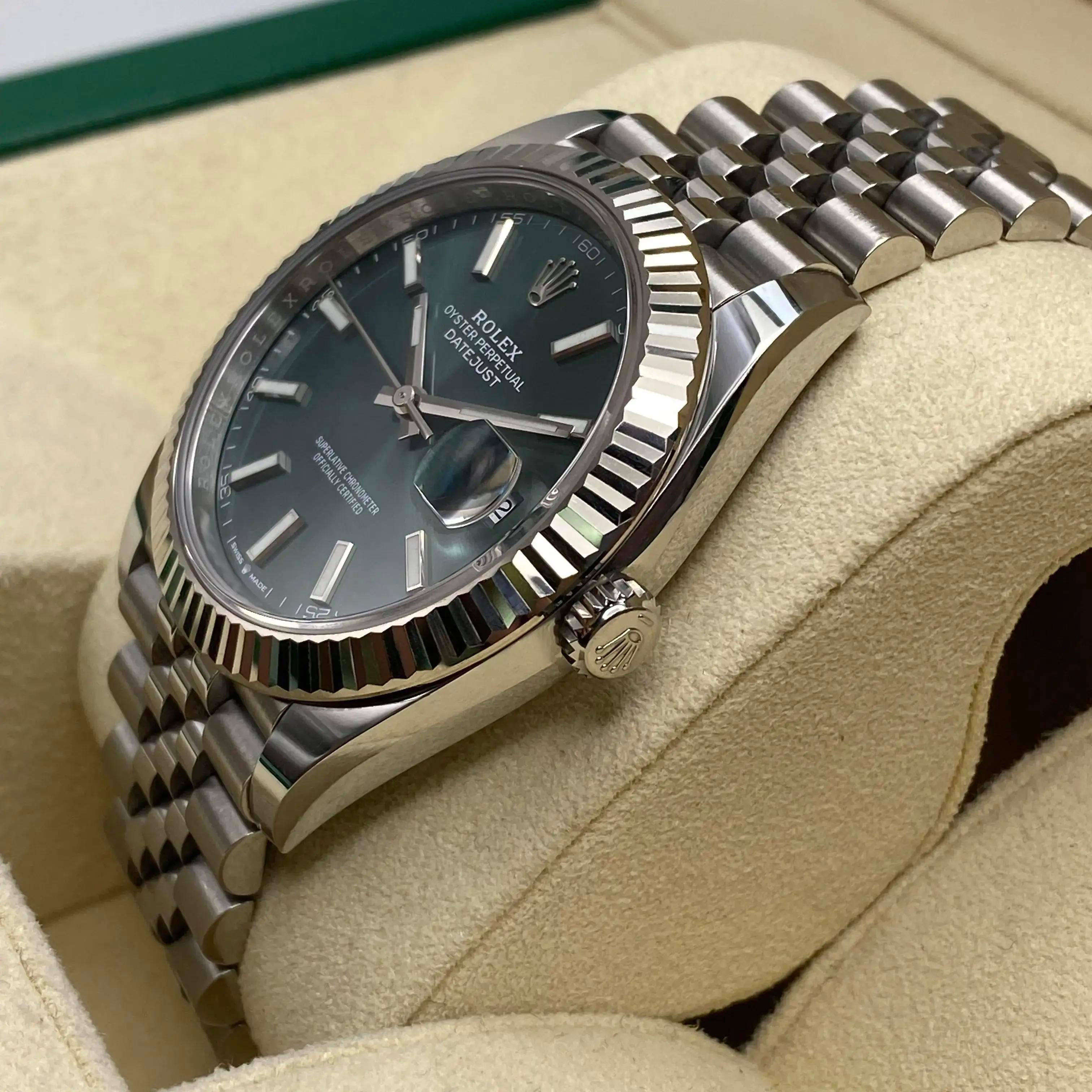 Nuovo Rolex Datejust 41 Verde Menta Nuovo Rilascio Orologio in Acciaio & Oro Bianco 126334 In condizioni Nuovo in vendita a New York, NY