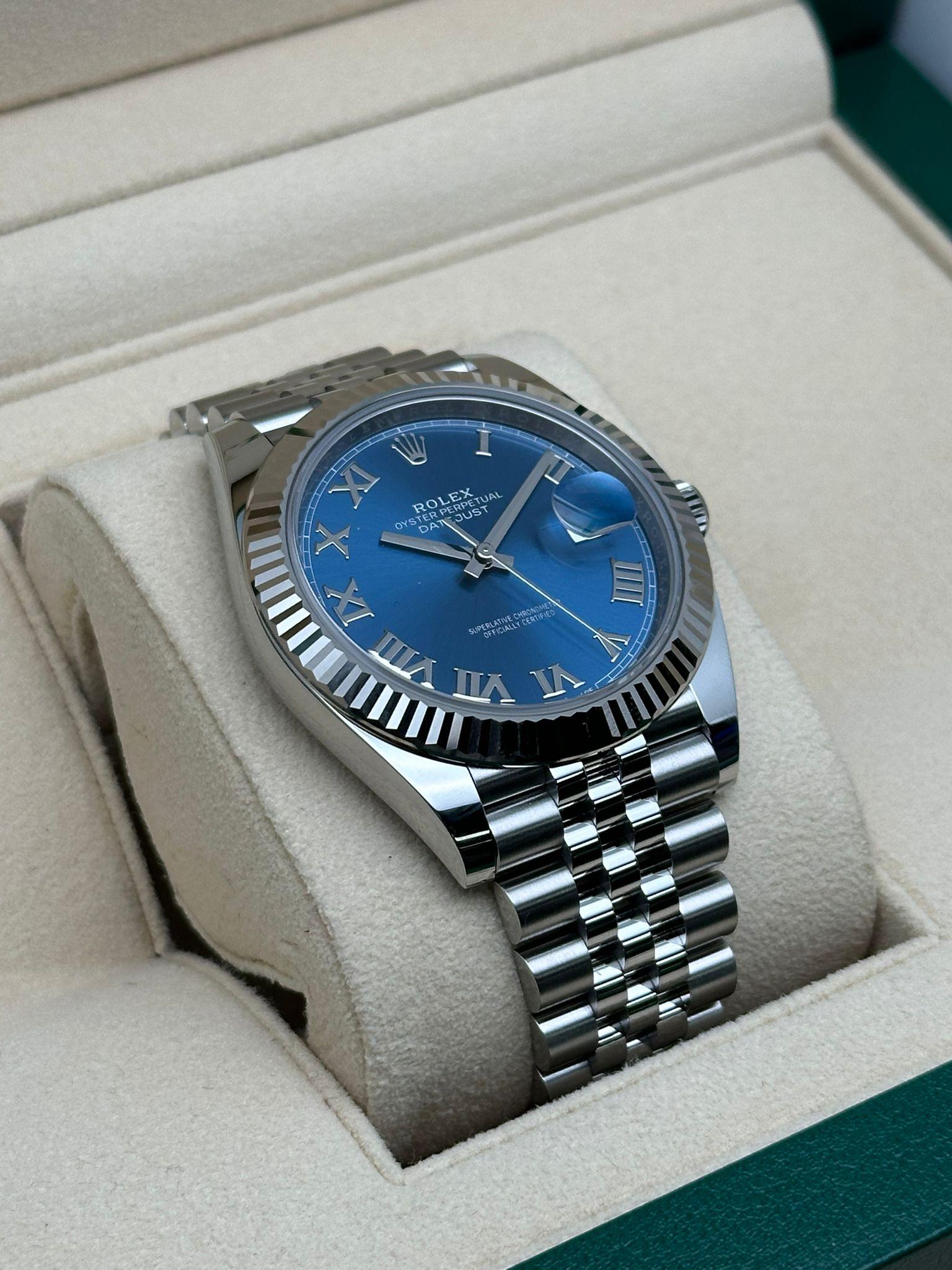 NEU Rolex Datejust 41 Stahl 18K Gold Lünette Jubiläum blau römisches Zifferblatt Uhr 126334 im Angebot 5