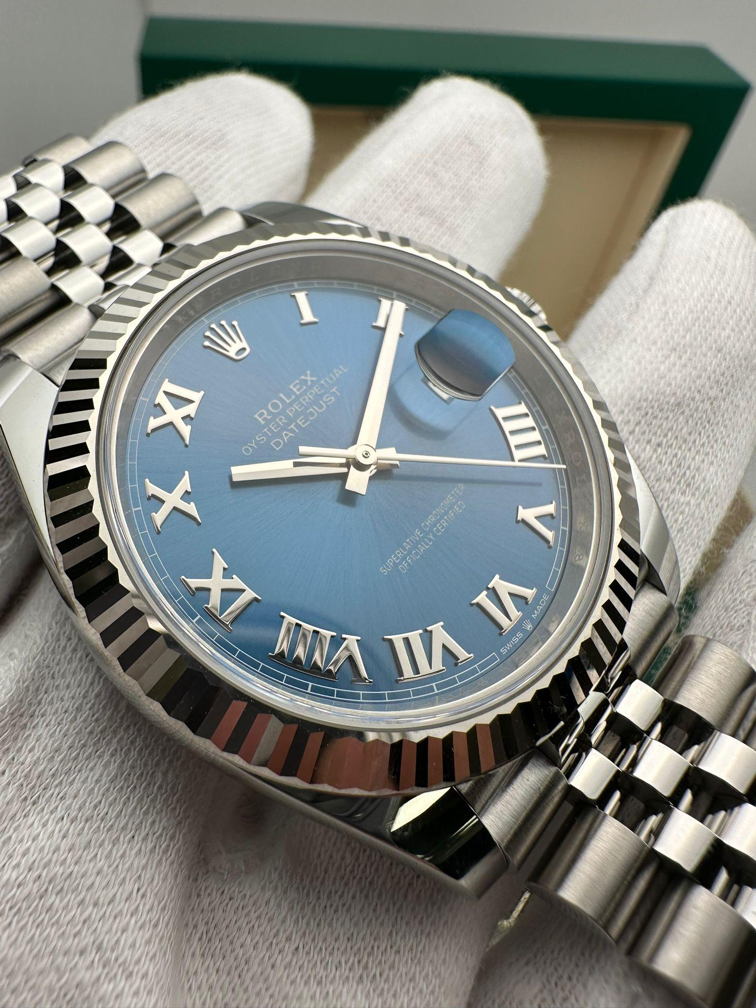 NEU Rolex Datejust 41 Stahl 18K Gold Lünette Jubiläum blau römisches Zifferblatt Uhr 126334 im Angebot 6