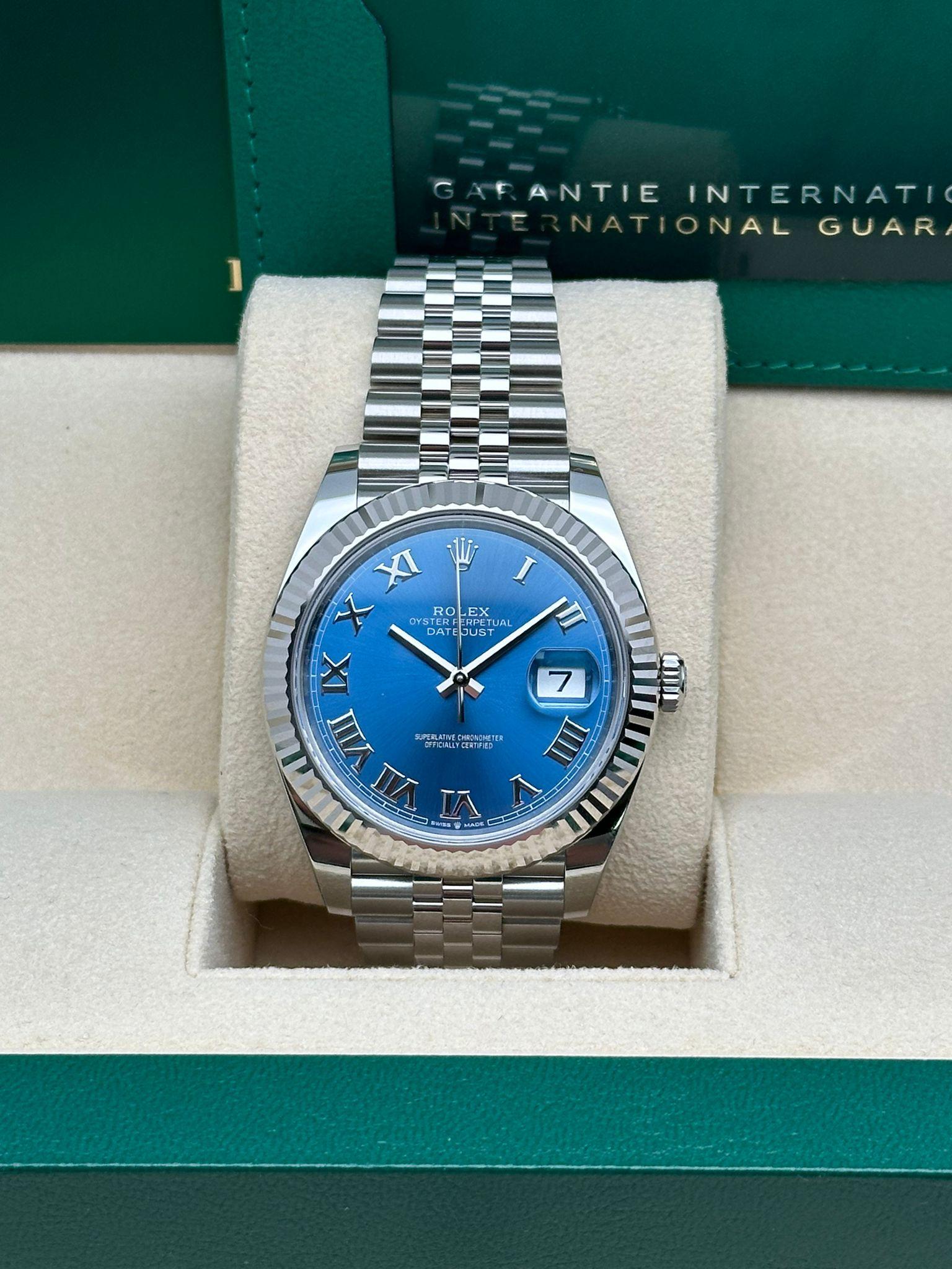 NEU Rolex Datejust 41 Stahl 18K Gold Lünette Jubiläum blau römisches Zifferblatt Uhr 126334 im Angebot 1
