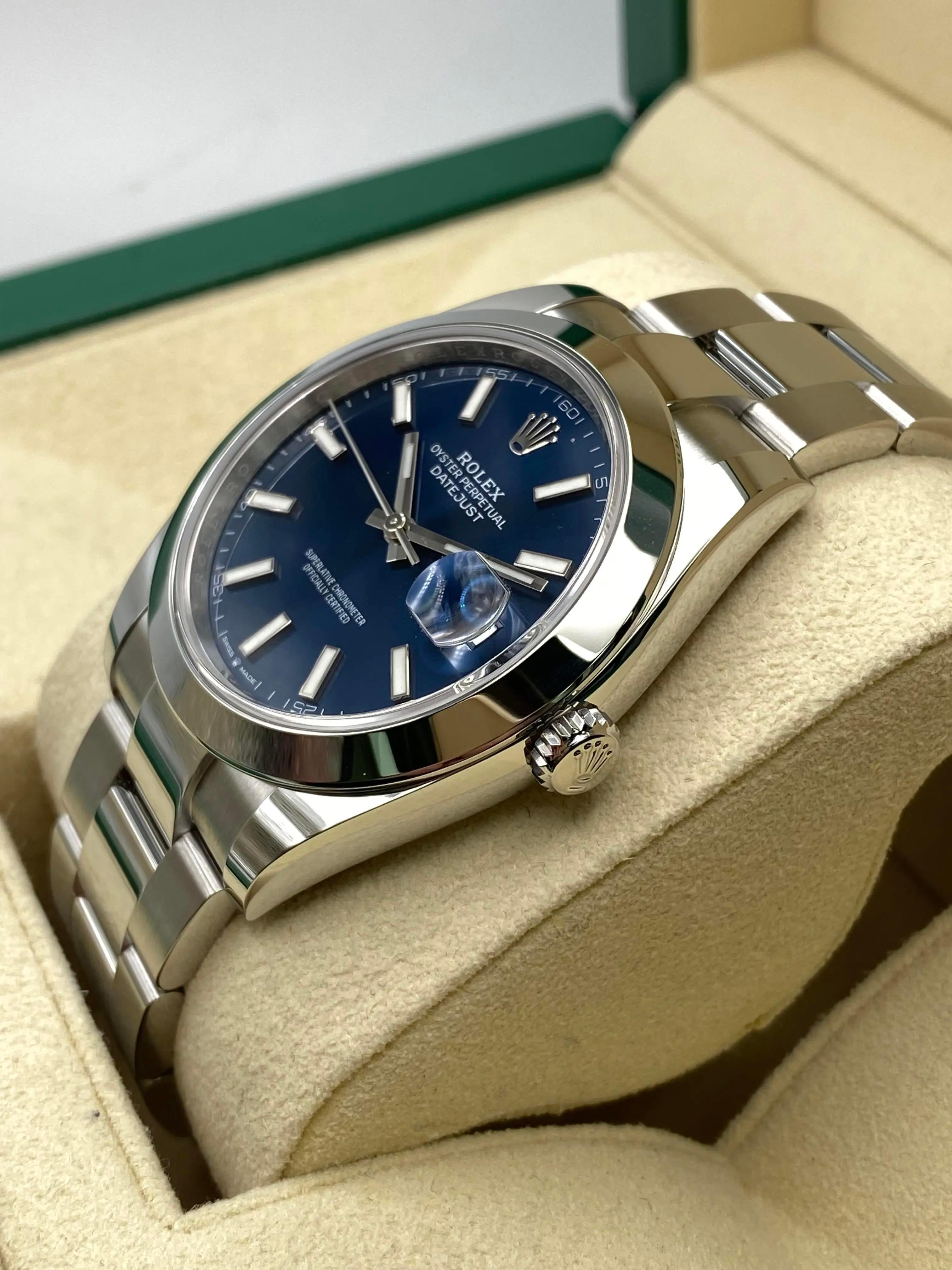Men's New Rolex Datejust 41 Steel Blue Stick Dial Automatic Mens Watch B&P 126300 For Sale