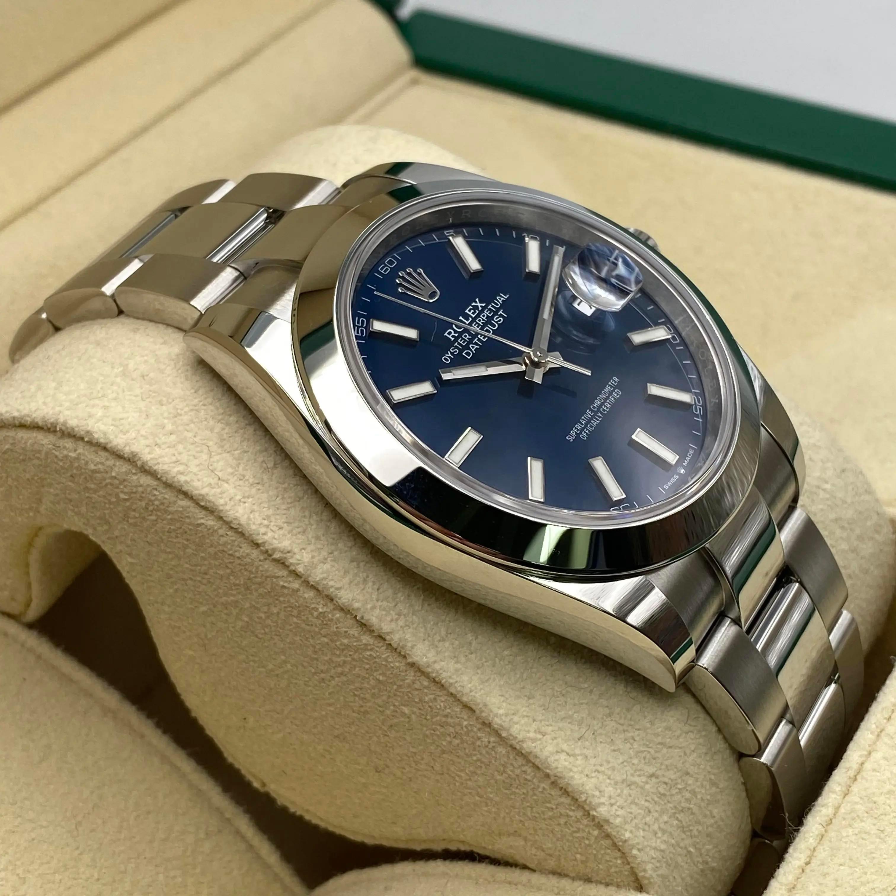 New Rolex Datejust 41 Steel Blue Stick Dial Automatic Mens Watch B&P 126300 For Sale 1