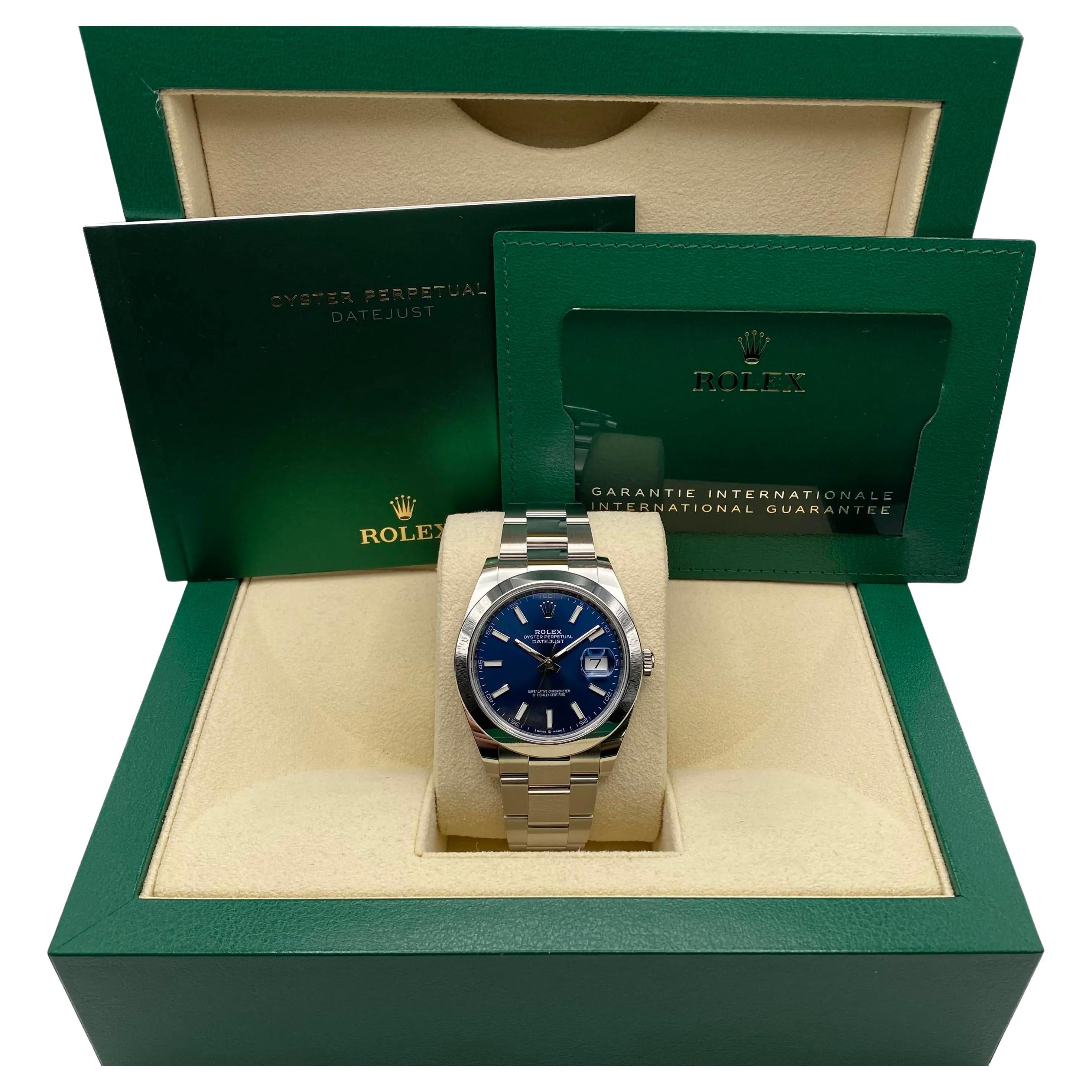 New Rolex Datejust 41 Steel Blue Stick Dial Automatic Mens Watch B&P 126300