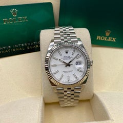 New Rolex Datejust 41 Steel Fluted Bezel White Dial Automatic Watch B&P 126334