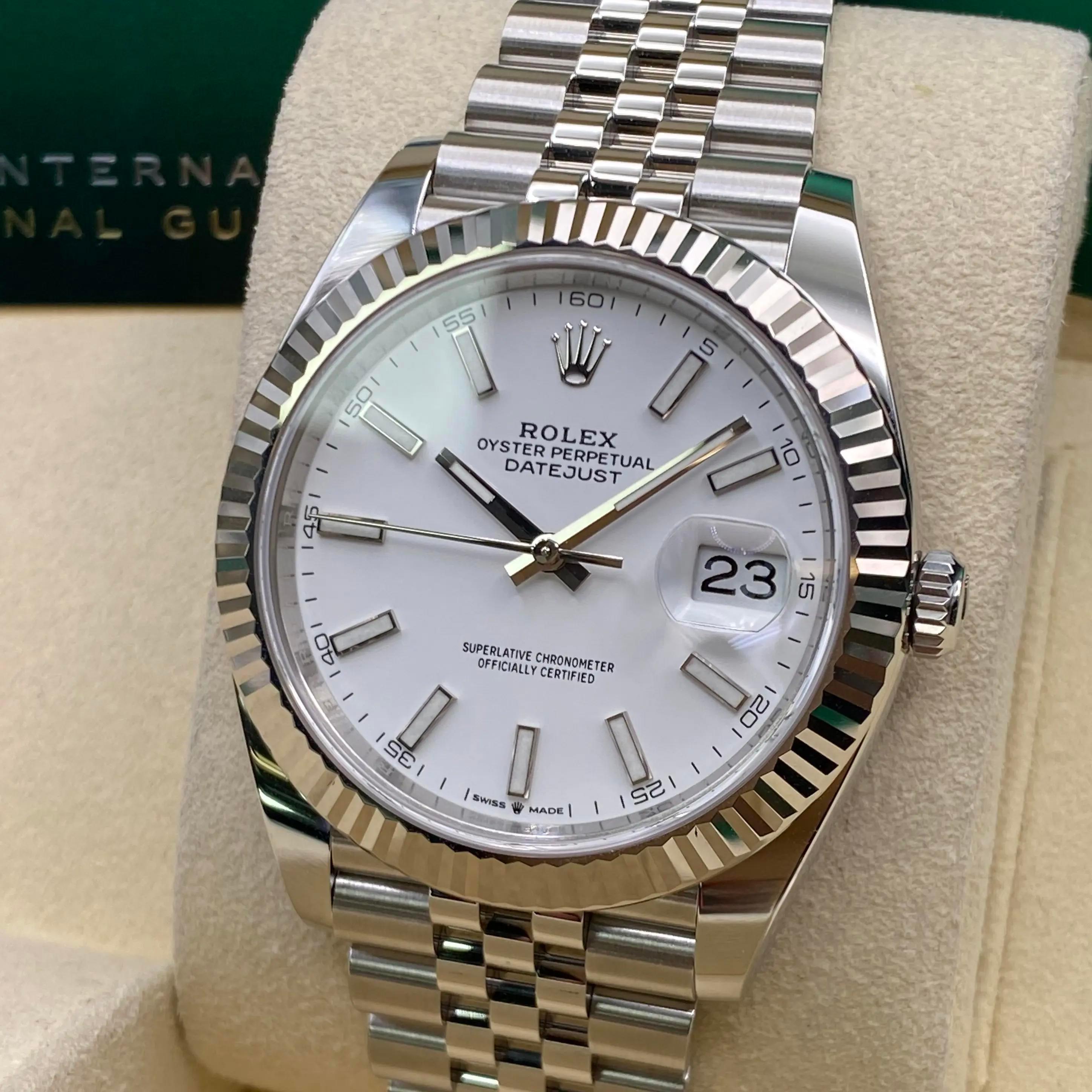 New Rolex Datejust 41 Steel Fluted Bezel White Dial Automatic Watch B&P 126334 For Sale 1