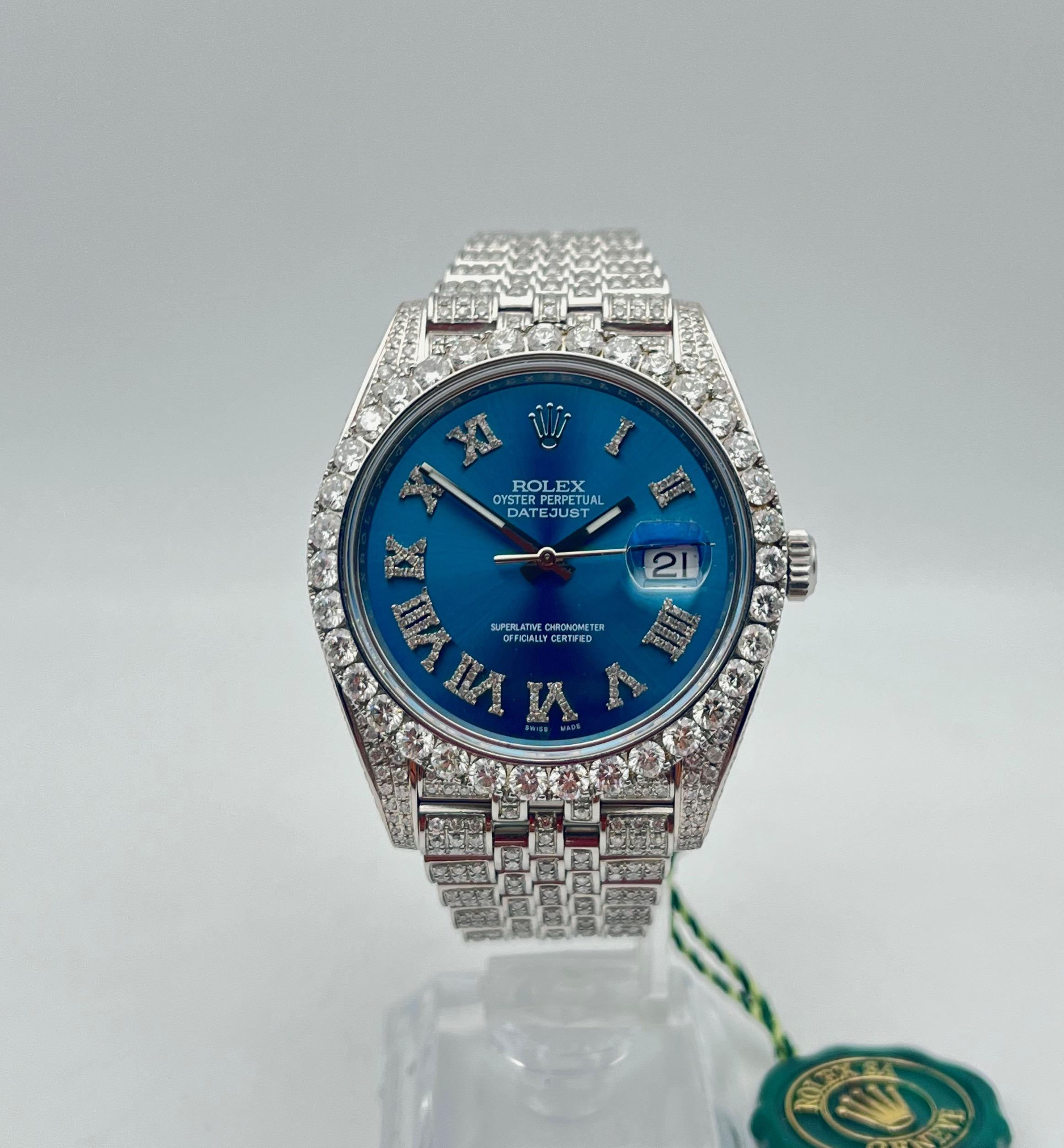 Modern Rolex Datejust Full Diamond Blue  41mm with box and papers 2020
