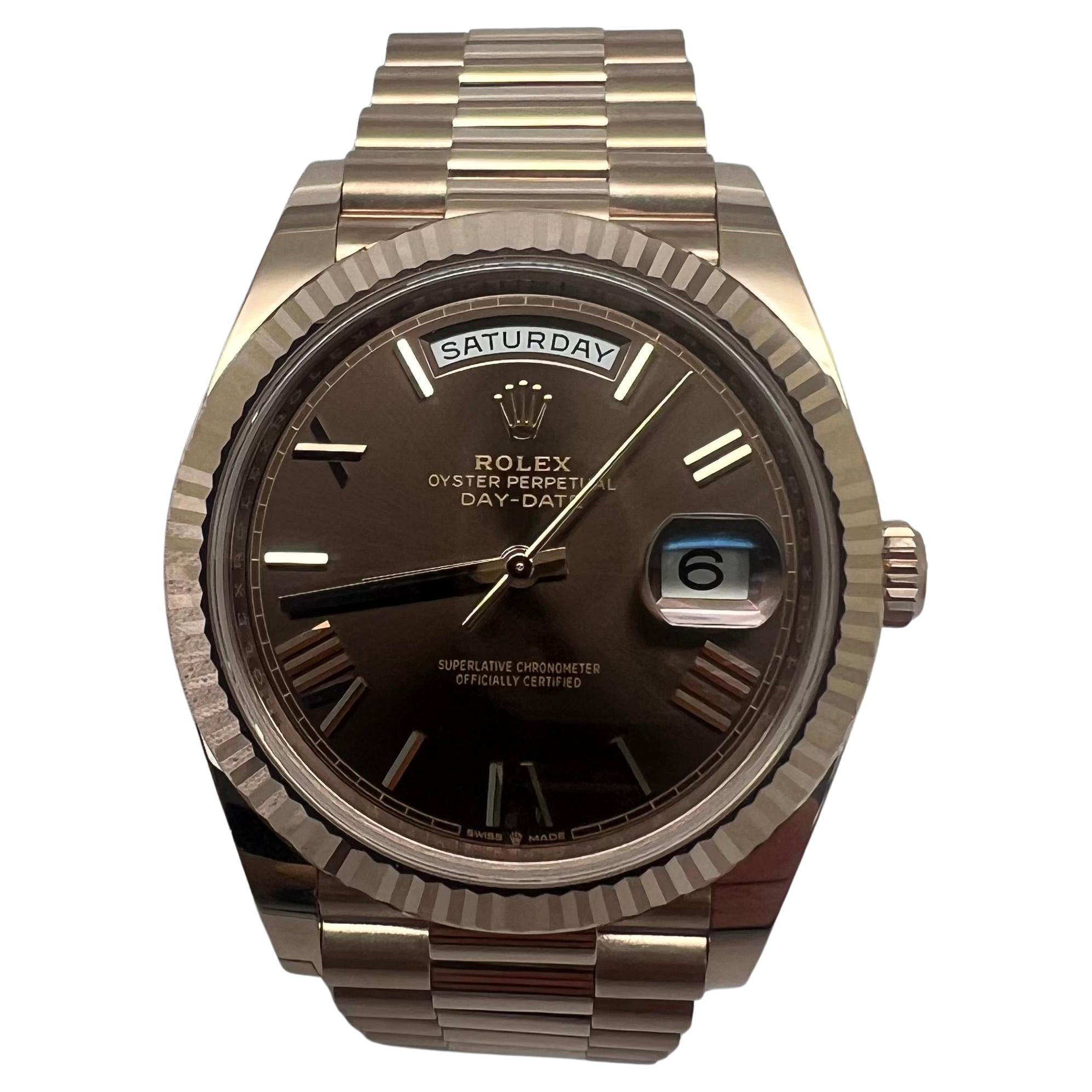 New Rolex Day-Date 40 Rose Gold President 228235 Wristwatch, Chocolate Roman For Sale