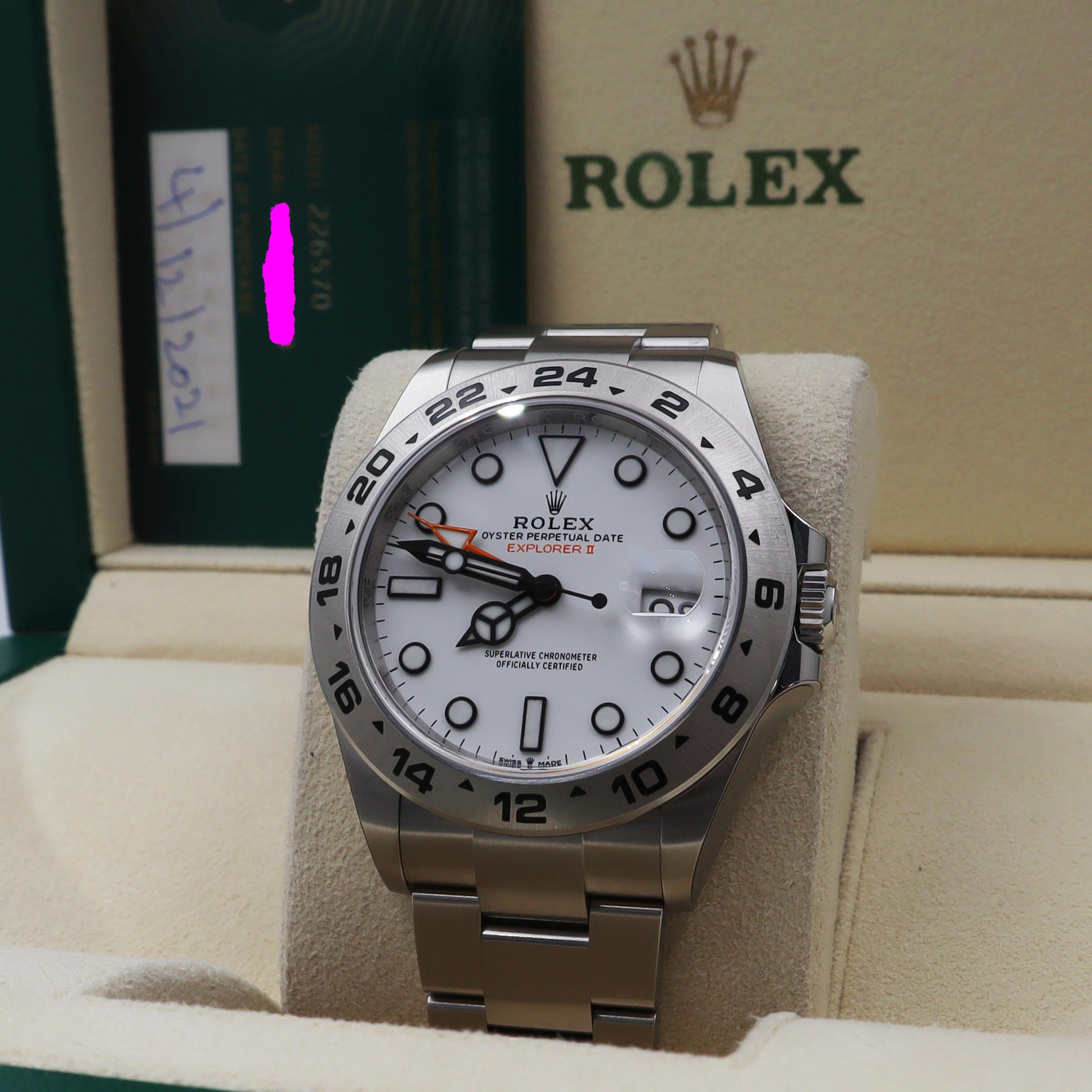 Men's NEW Rolex Explorer II Steel Orange Hand White Dial Automatic Mens Watch 226570 For Sale