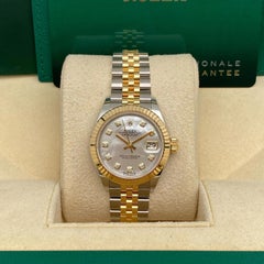 NEW Rolex Lady Datejust 28 18K Yellow Gold Steel MOP Diamond Dial Watch 279173