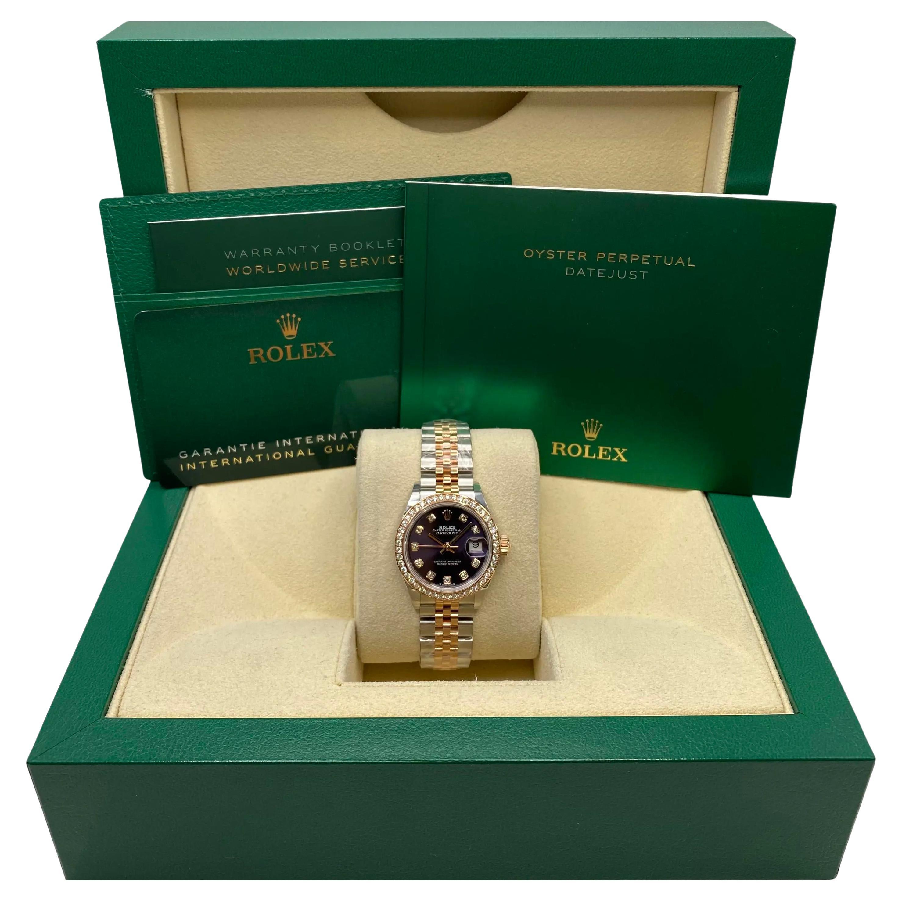 NEW Rolex Lady Datejust 28mm 279381RBR Aubergine Diamond Dial Watch Box Papers For Sale