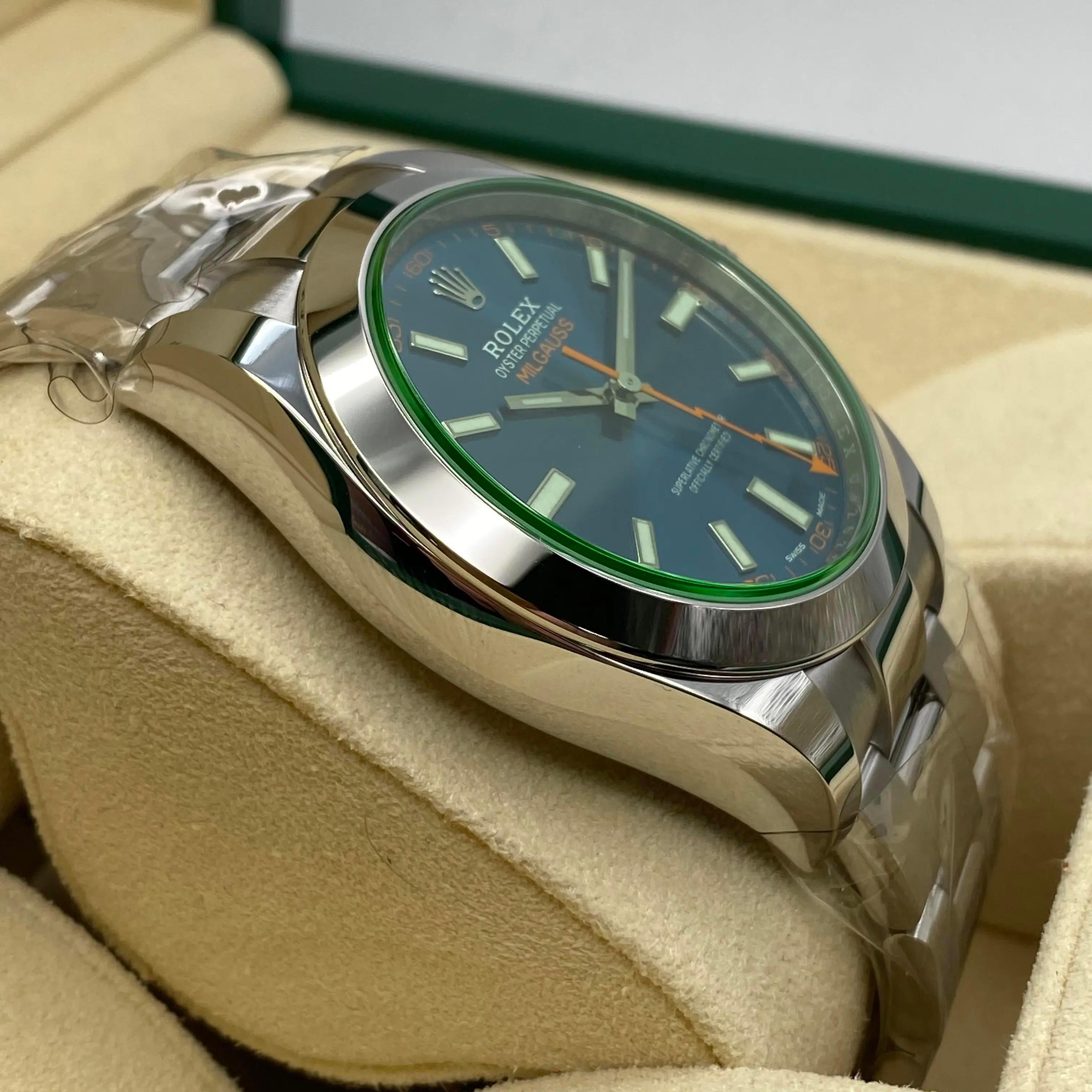 Men's NEW Rolex Milgauss Steel Green Sapphire Z-Blue Dial Automatic Men Watch 116400GV For Sale