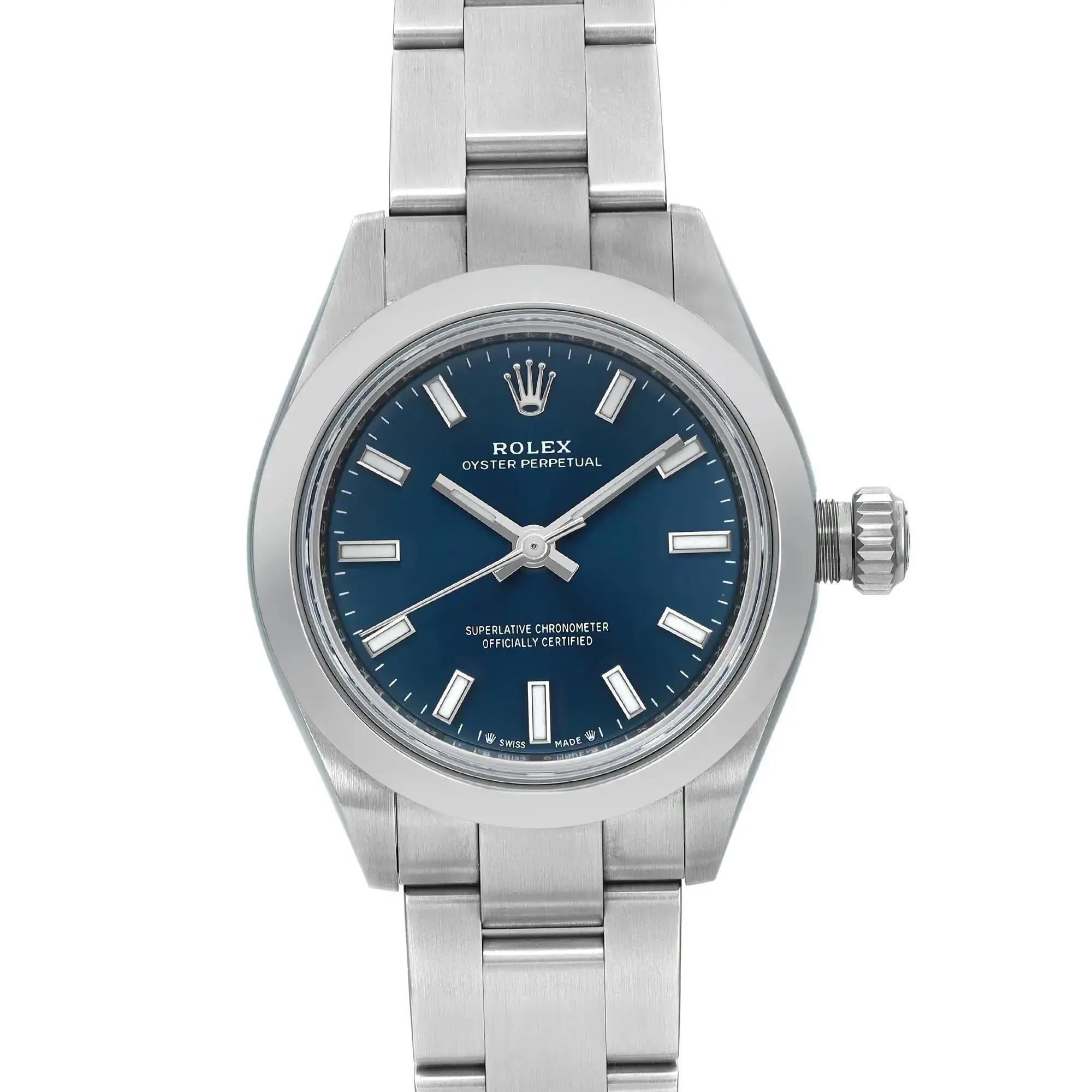 New watch. 2024 card, Box and papers. 

Brand and Model Information
Brand: Rolex
Model: Rolex Oyster Perpetual 276200
Model Number: 276200
Year Manufactured: 2020-Now
Country/Region of Manufacture: Switzerland
Vintage: No
Type and Department
Type: